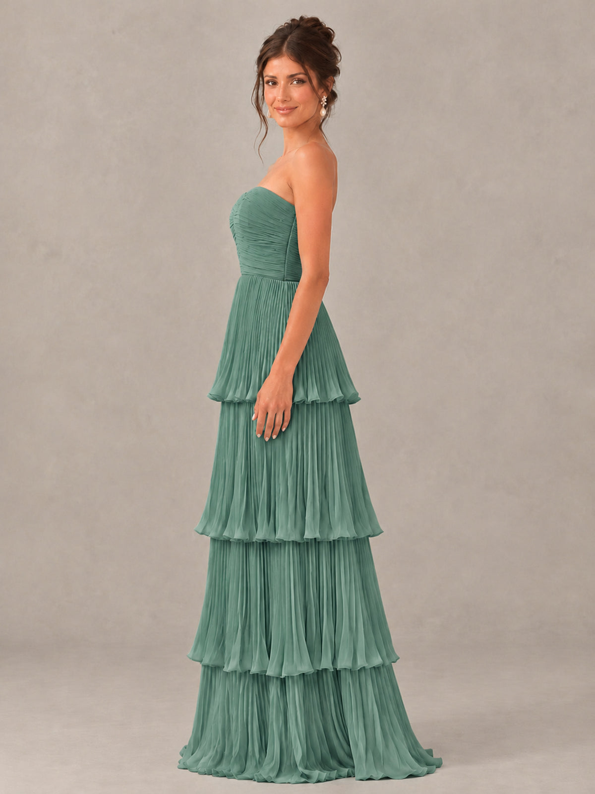 BOLODOO Eucalyptus Strapless Tiered Pleated Bridesmaid Dress - Eucalyptus - Eucalyptus_3