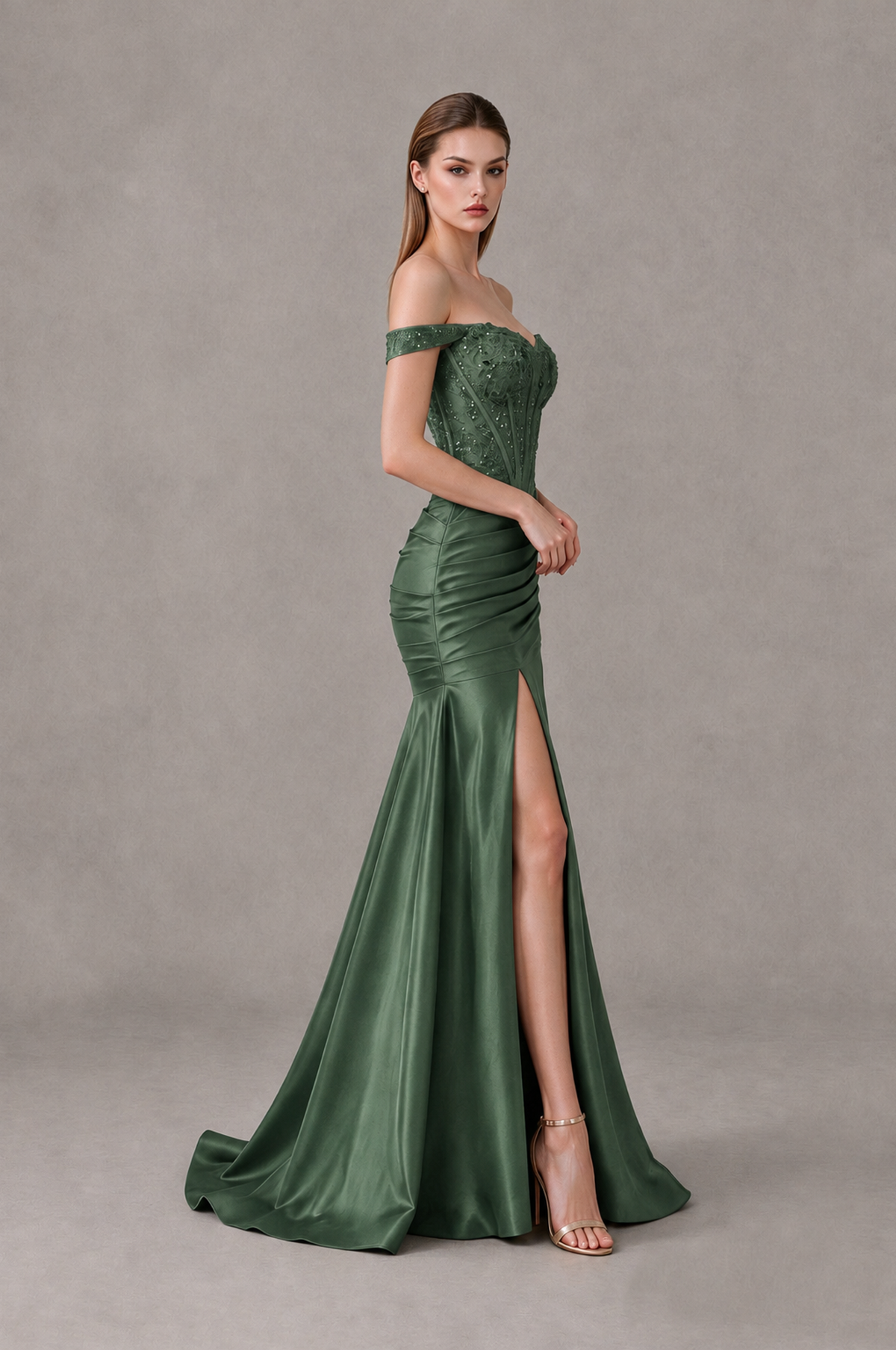BOLODOO Eucalyptus Off-Shoulder Corset Mermaid Prom Dress with Slit Sequin Lace Evening Gown - Eucalyptus - Eucalyptus_3