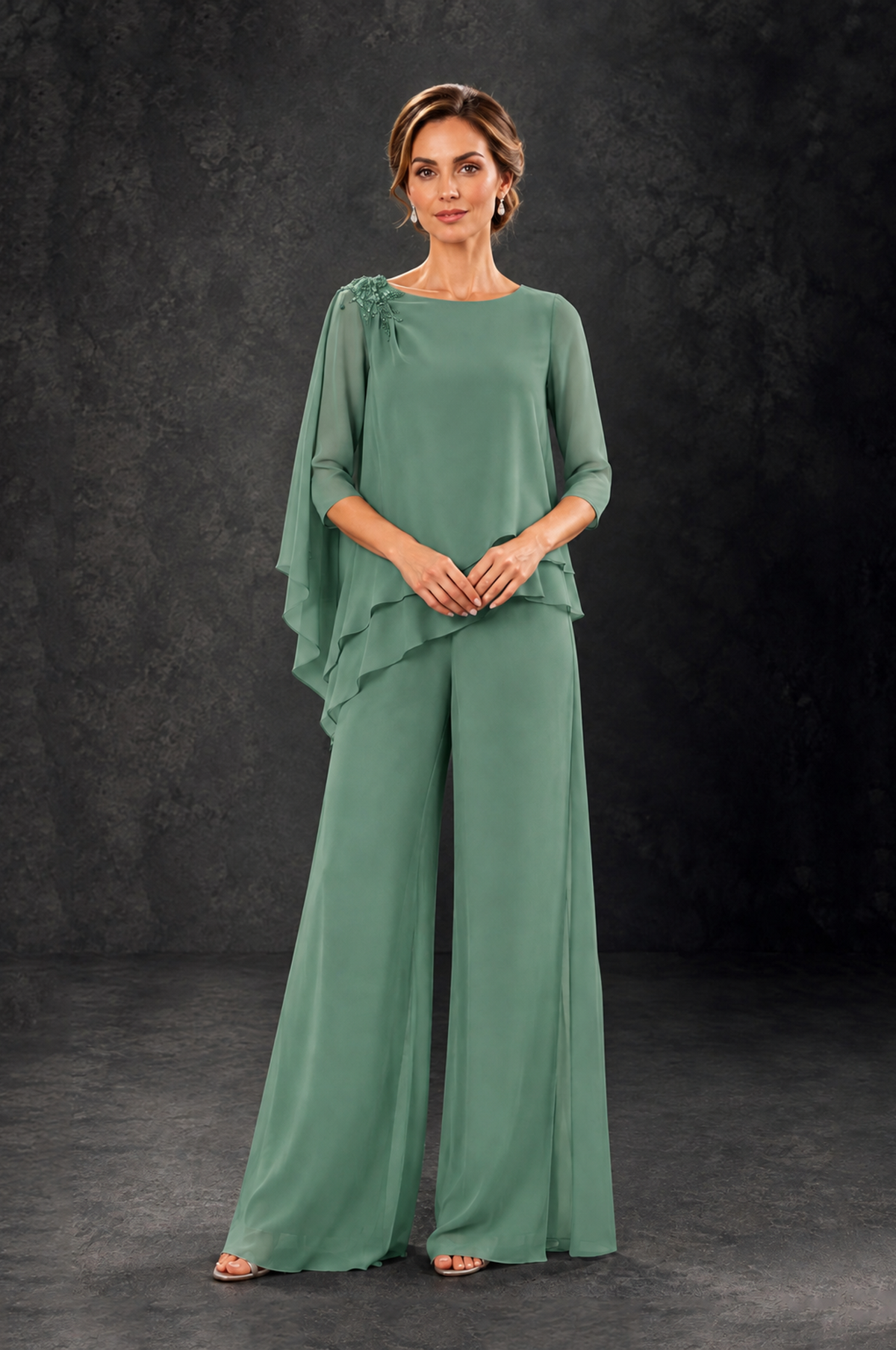 BOLODOO Eucalyptus Layered Wide-Leg Mother of the Bride Pant Suit - Eucalyptus - Eucalyptus_3