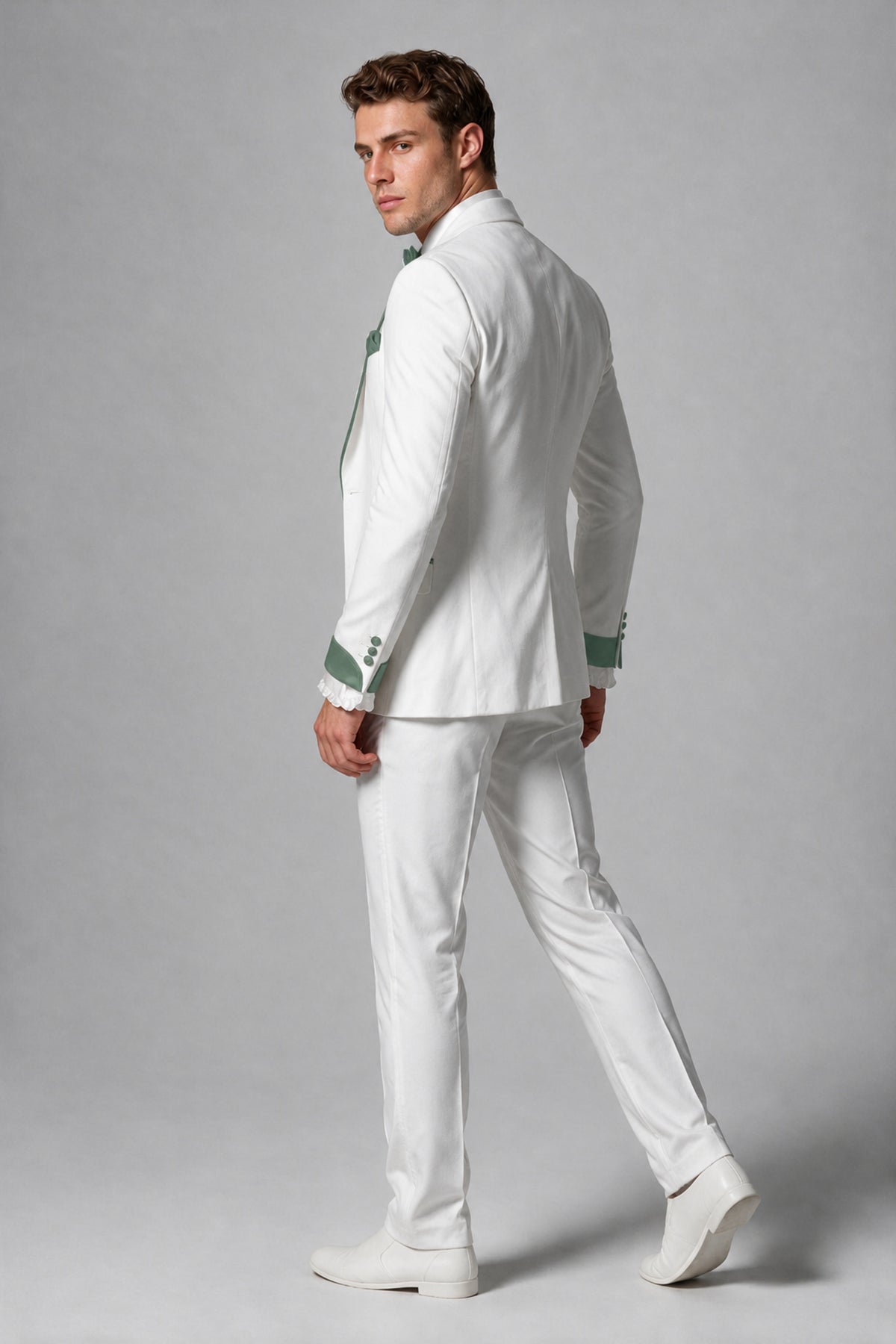 Bolodoo Men's White and Eucalyptus Three-Piece Wedding Tuxedo Suit - Eucalyptus - Eucalyptus_3