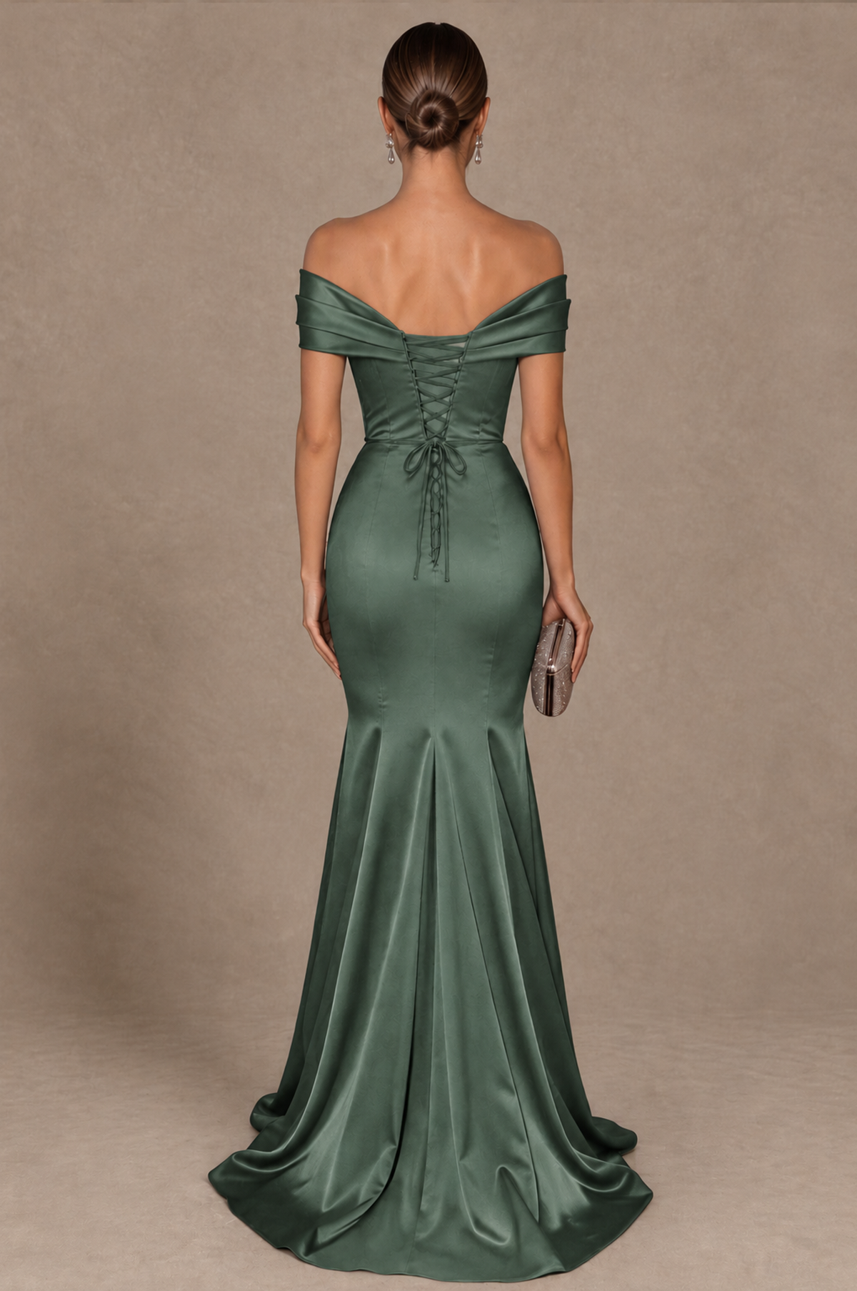 BOLODOO Eucalyptus Off-the-Shoulder Ruched Satin Mermaid Evening Dress - Eucalyptus - Eucalyptus_3