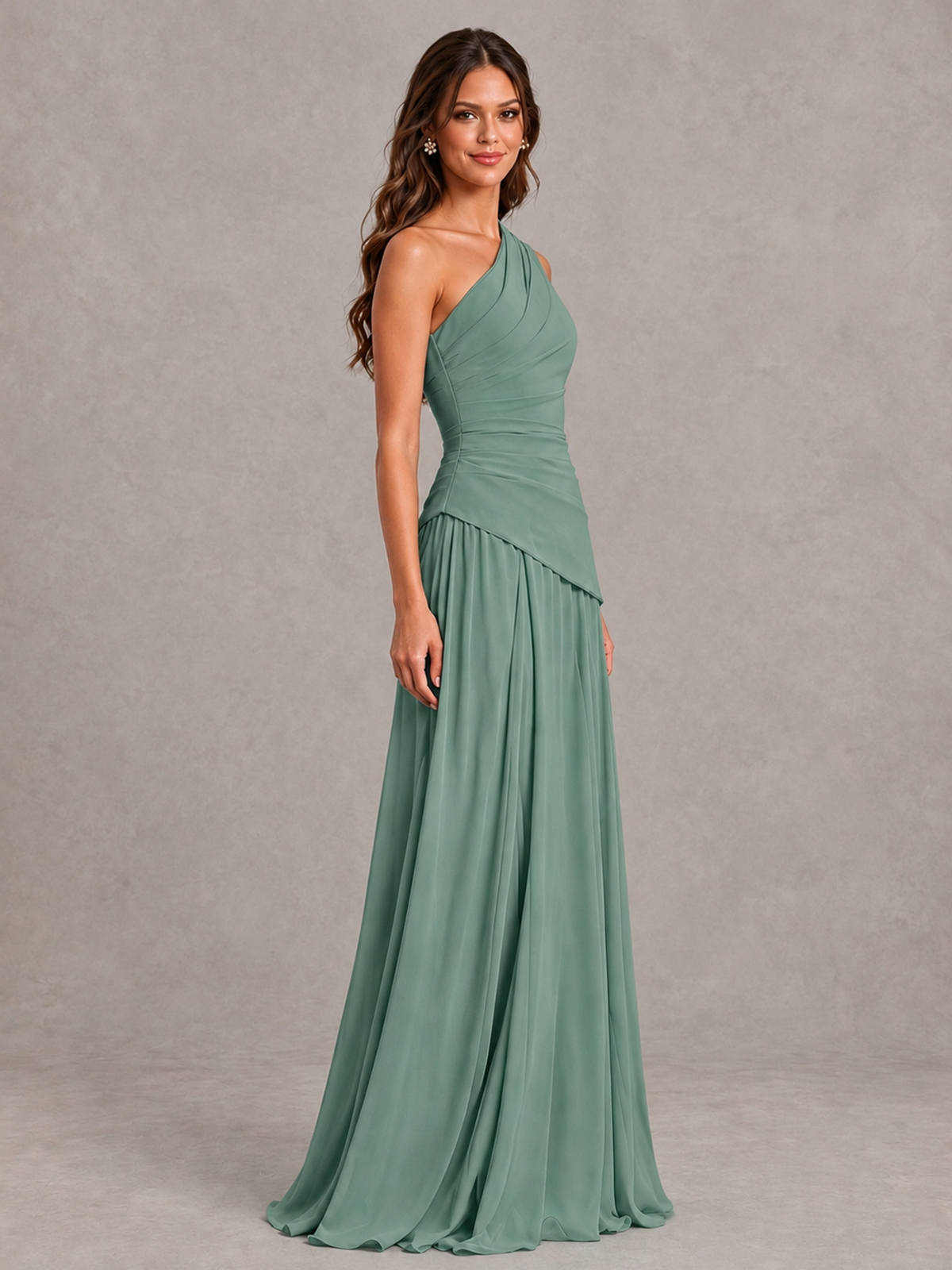 BOLODOO Eucalyptus One-Shoulder Lace-Up Back Bridesmaid Dress - Eucalyptus - Eucalyptus_3
