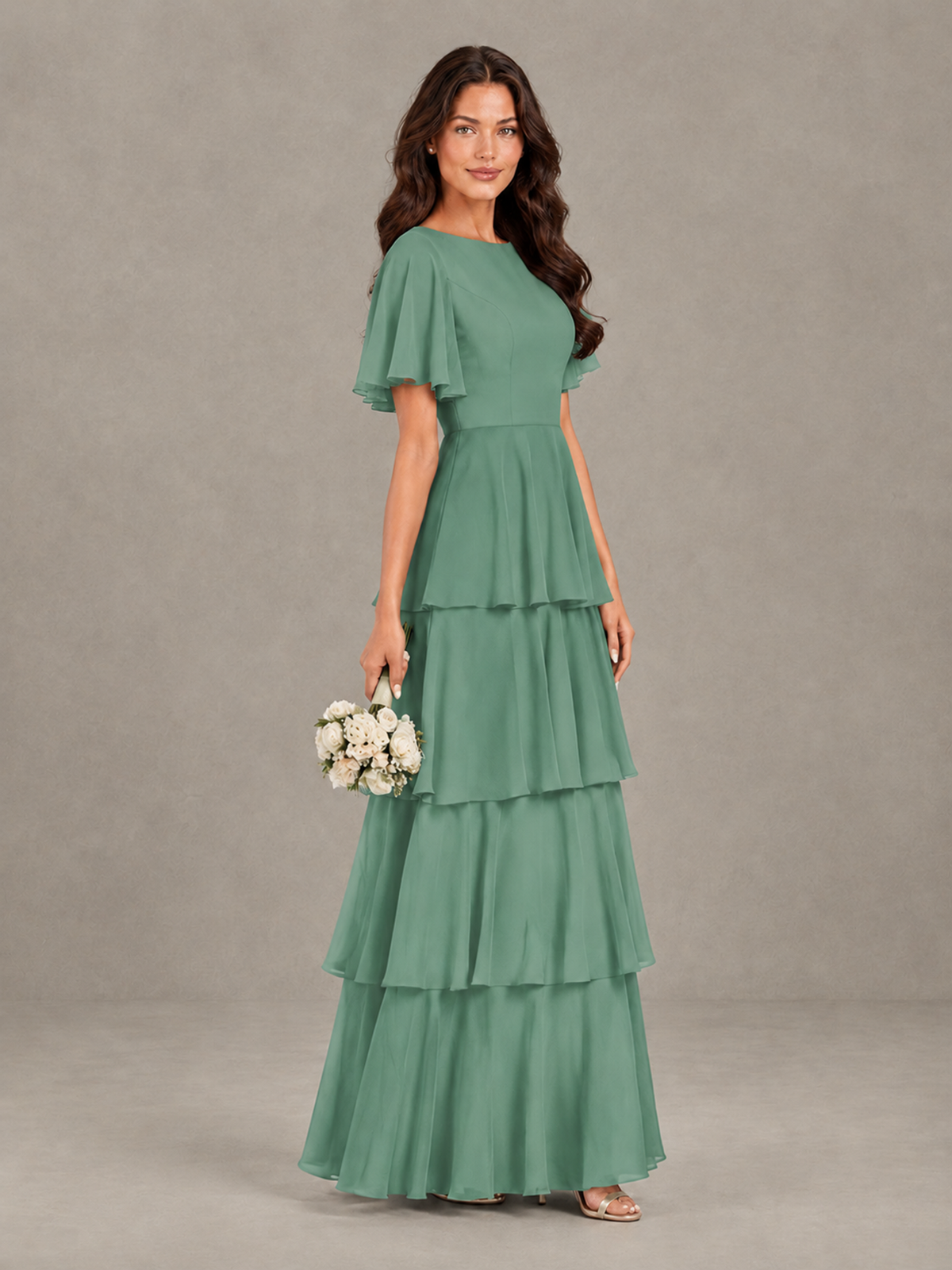 BOLODOO Eucalyptus Tiered Flutter Sleeve Bridesmaid Dress - Eucalyptus - Eucalyptus_3