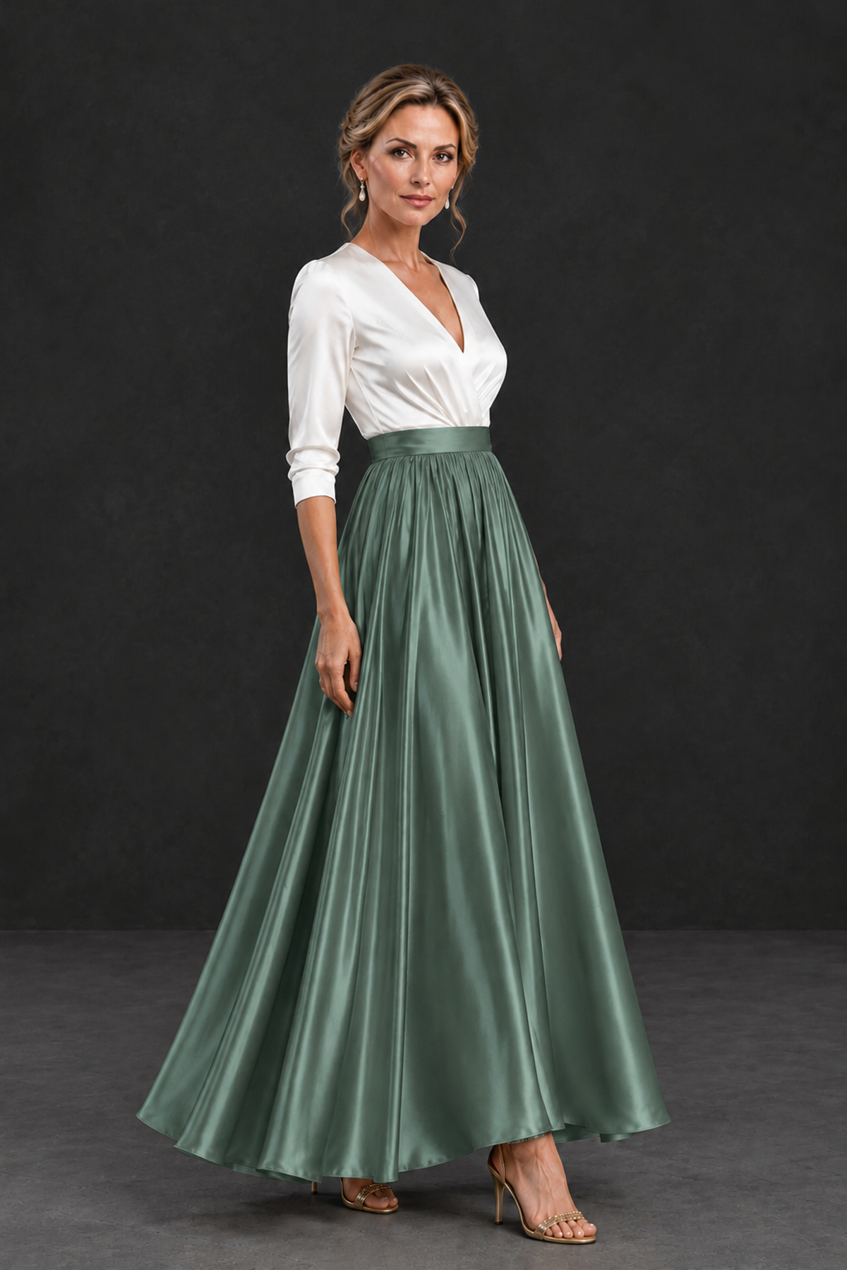 BOLODOO Eucalyptus and White V-Neck A-Line Mother of the Bride Dress - Eucalyptus - Eucalyptus_3