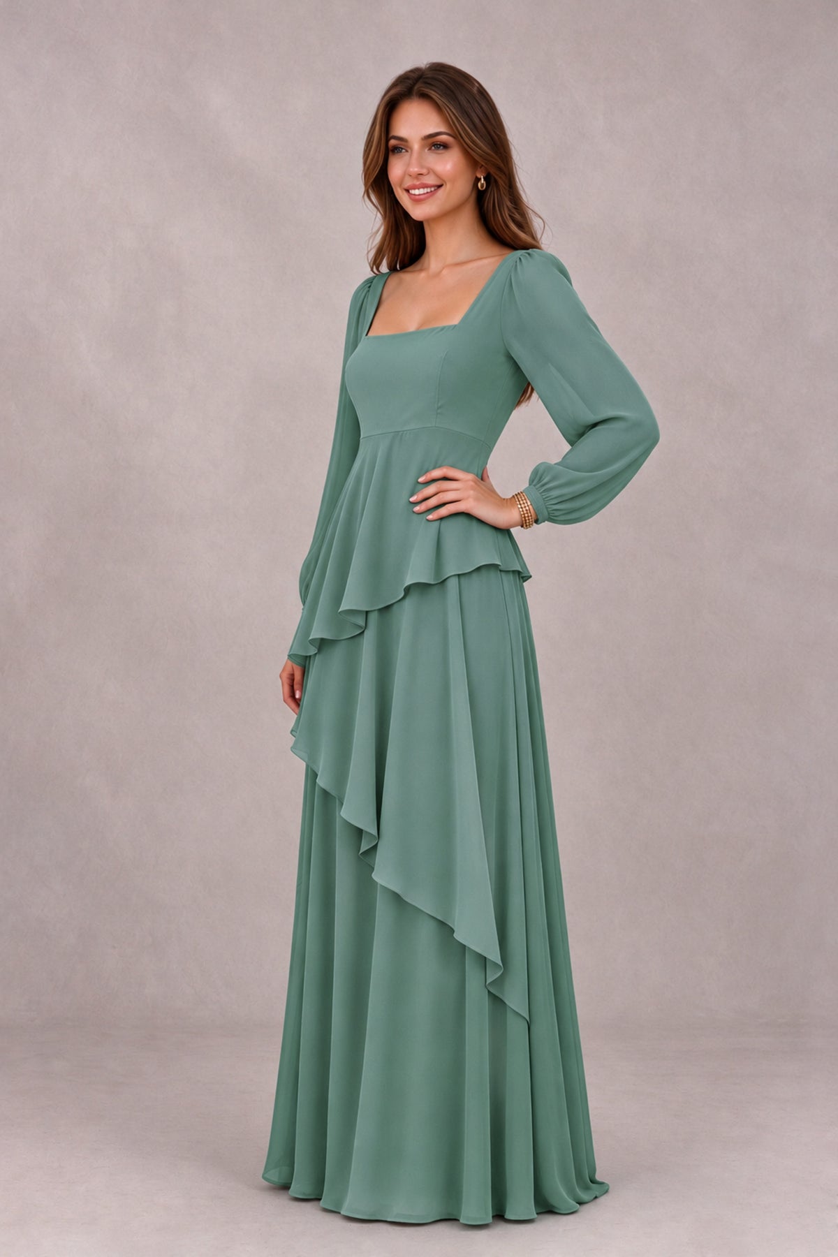 BOLODOO Eucalyptus Long Sleeve Ruffle Bridesmaid Dresses - Eucalyptus - Eucalyptus_3