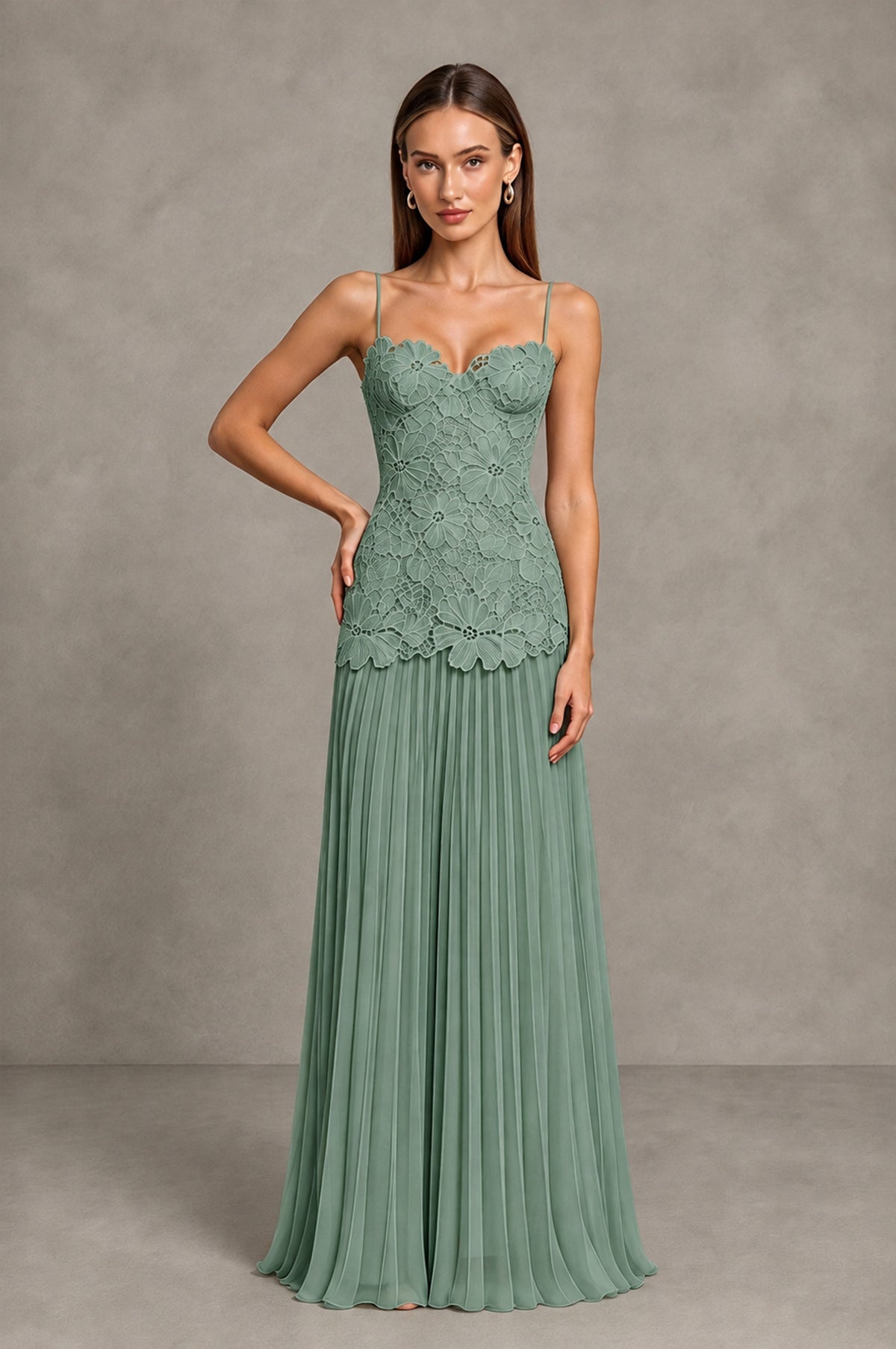 BOLODOO Eucalyptus Lace Bodice Pleated Wedding Guest Dress - Eucalyptus - Eucalyptus_3