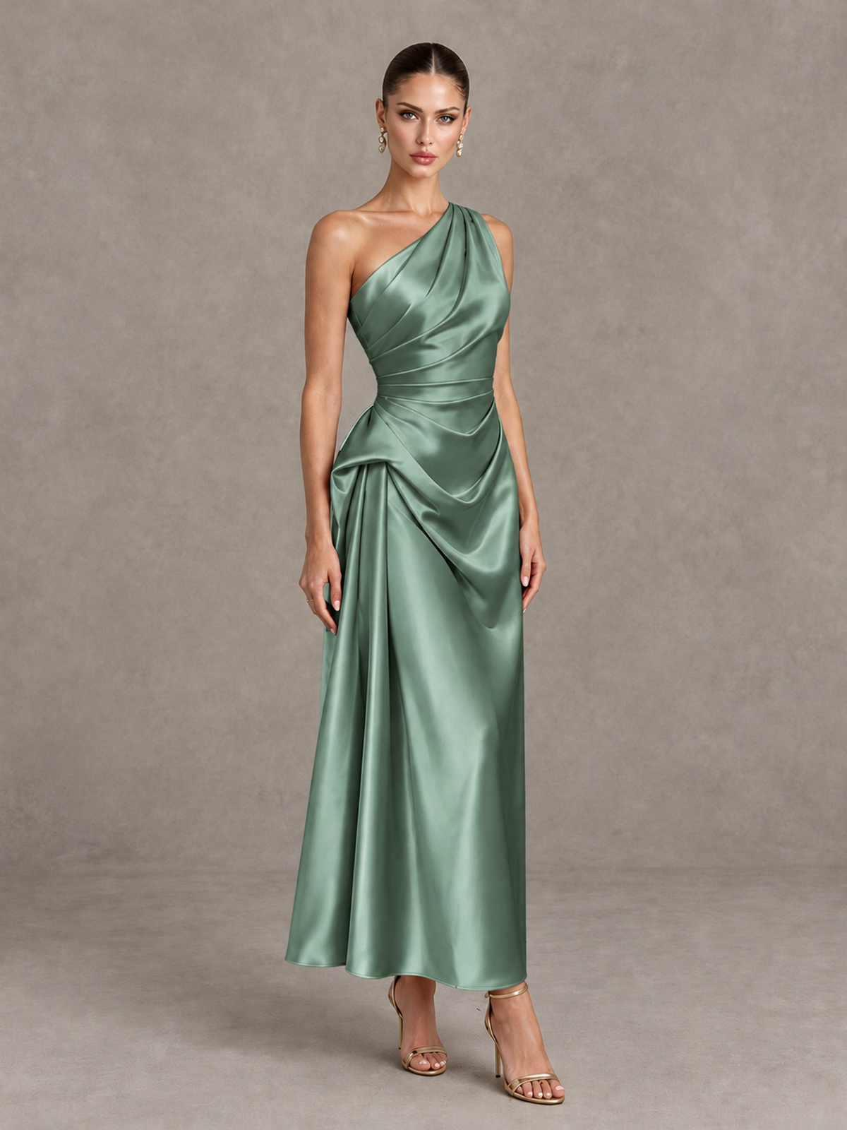 BOLODOO Eucalyptus One Shoulder Satin Cocktail Dress with Draped A-Line Skirt - Eucalyptus - Eucalyptus_3