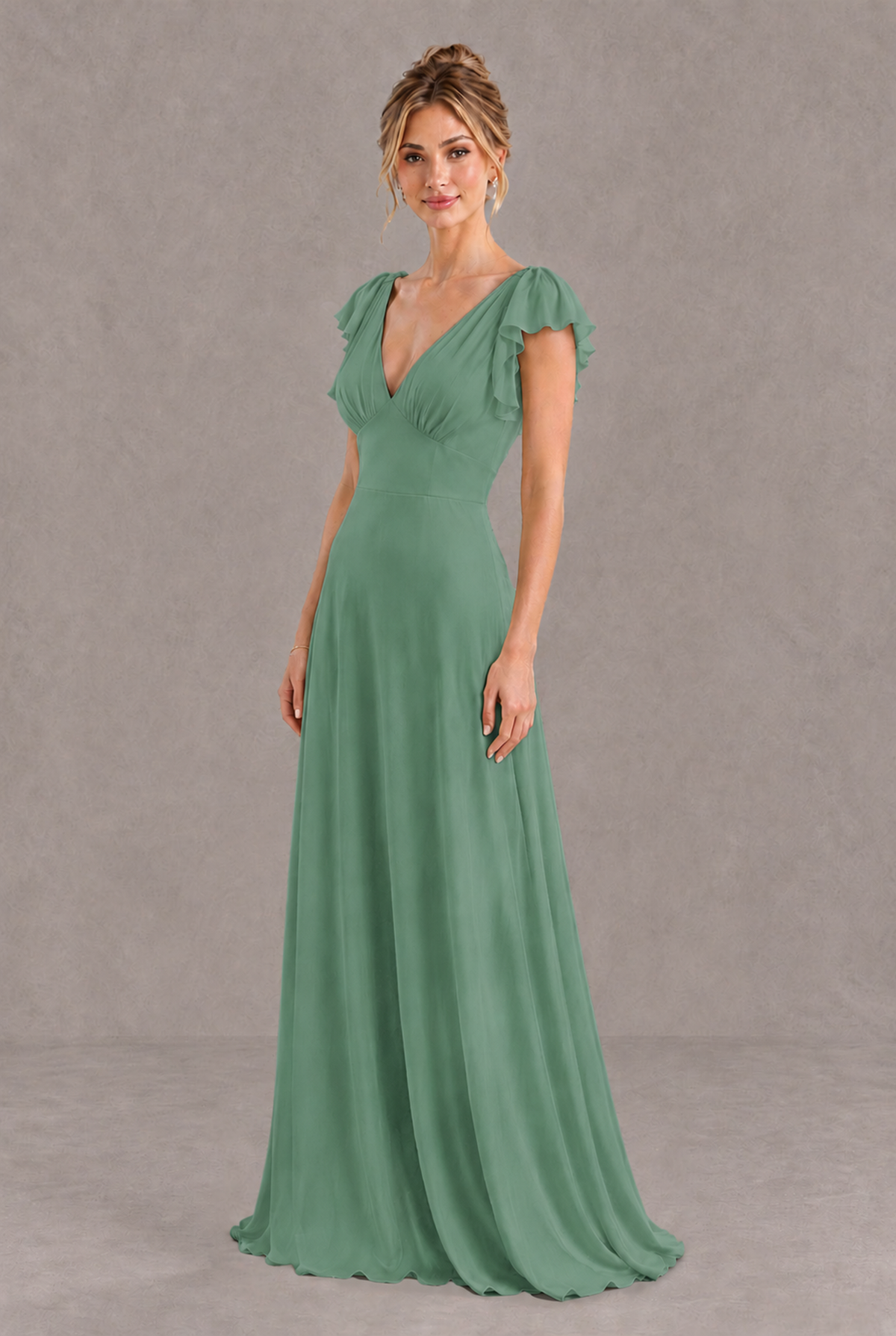 BOLODOO Eucalyptus V-Neck Flutter Sleeve A-Line Bridesmaid Dress - Eucalyptus - Eucalyptus_3