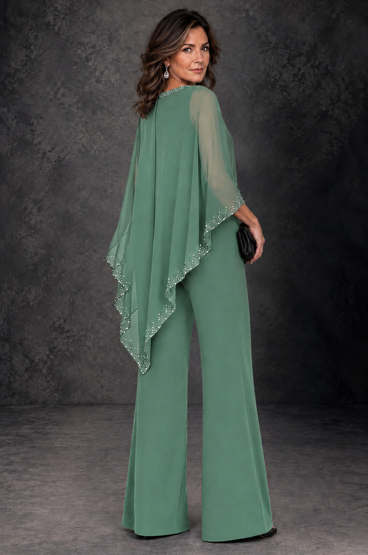 BOLODOO Eucalyptus Embellished Cape Mother of the Bride Pantsuit - Eucalyptus - Eucalyptus_3