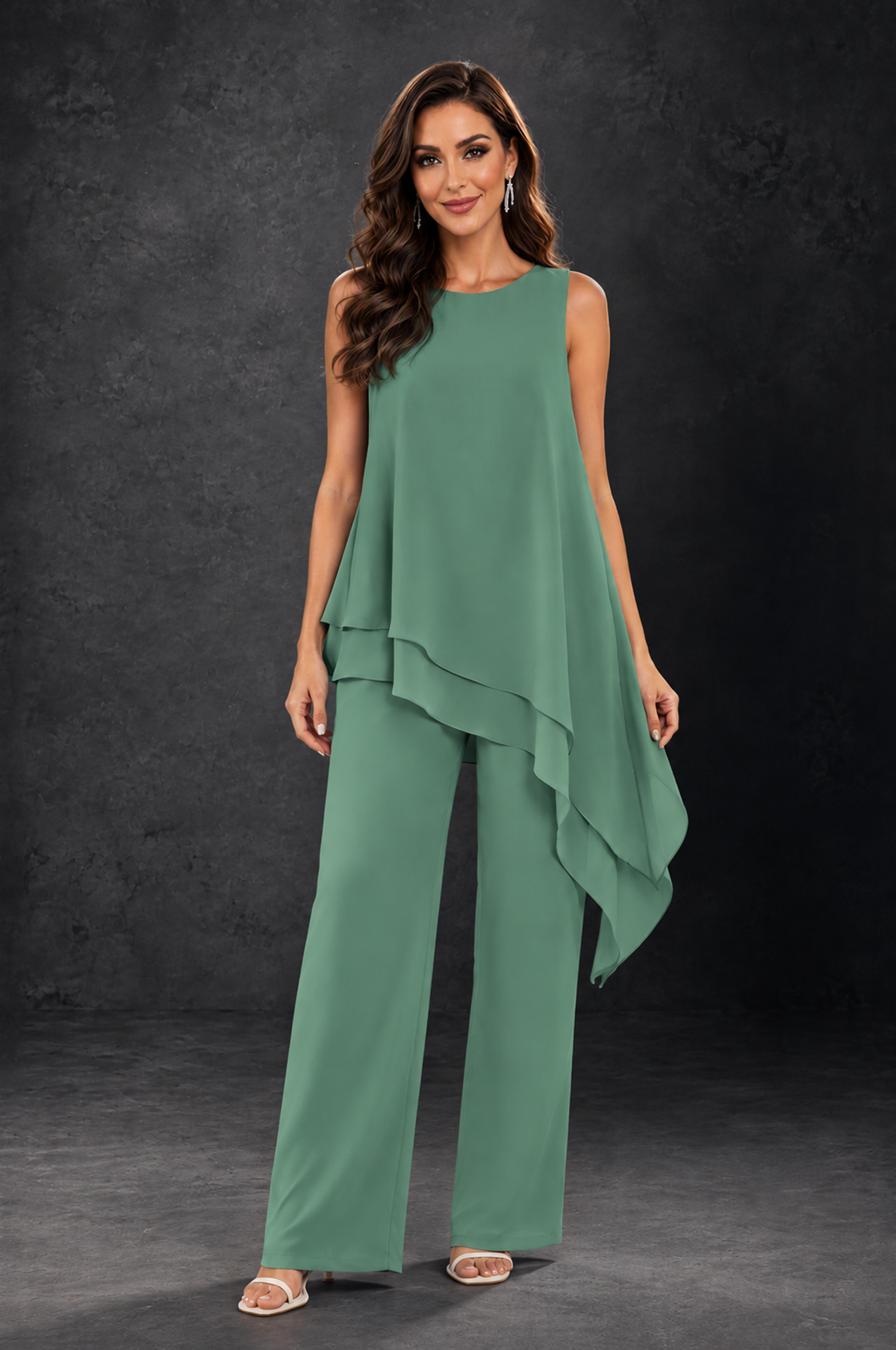 BOLODOO Eucalyptus Layered Mother of the Bride Pantsuit with Jacket - Eucalyptus - Eucalyptus_3