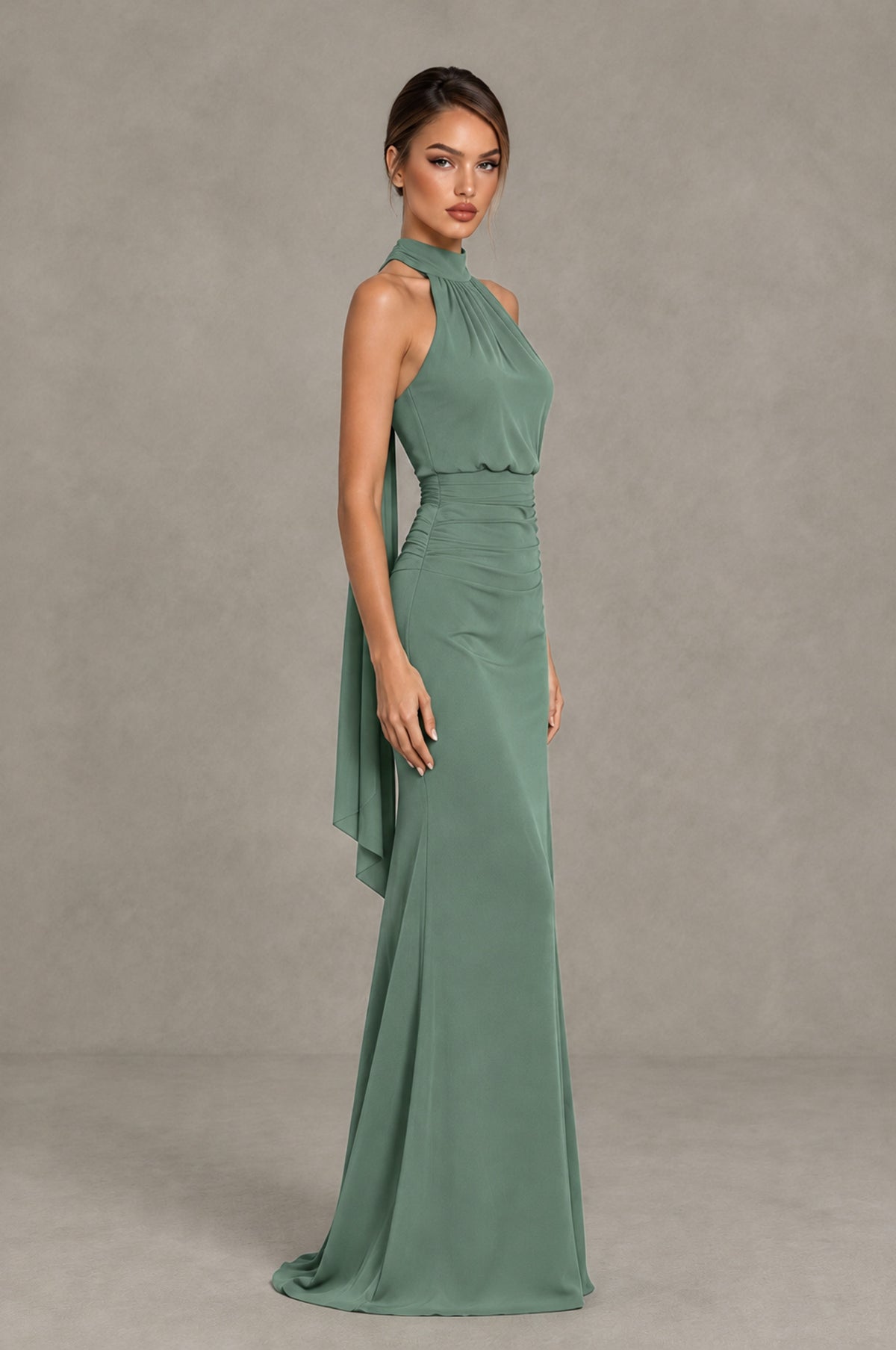 BOLODOO Eucalyptus Chiffon Halter Maxi Formal Wedding Guest Dress - Eucalyptus - Eucalyptus_3