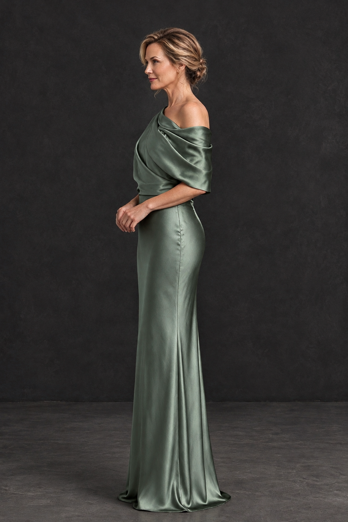 BOLODOO Eucalyptus Satin Asymmetric Mother of the Bride Dress - Eucalyptus - Eucalyptus_3