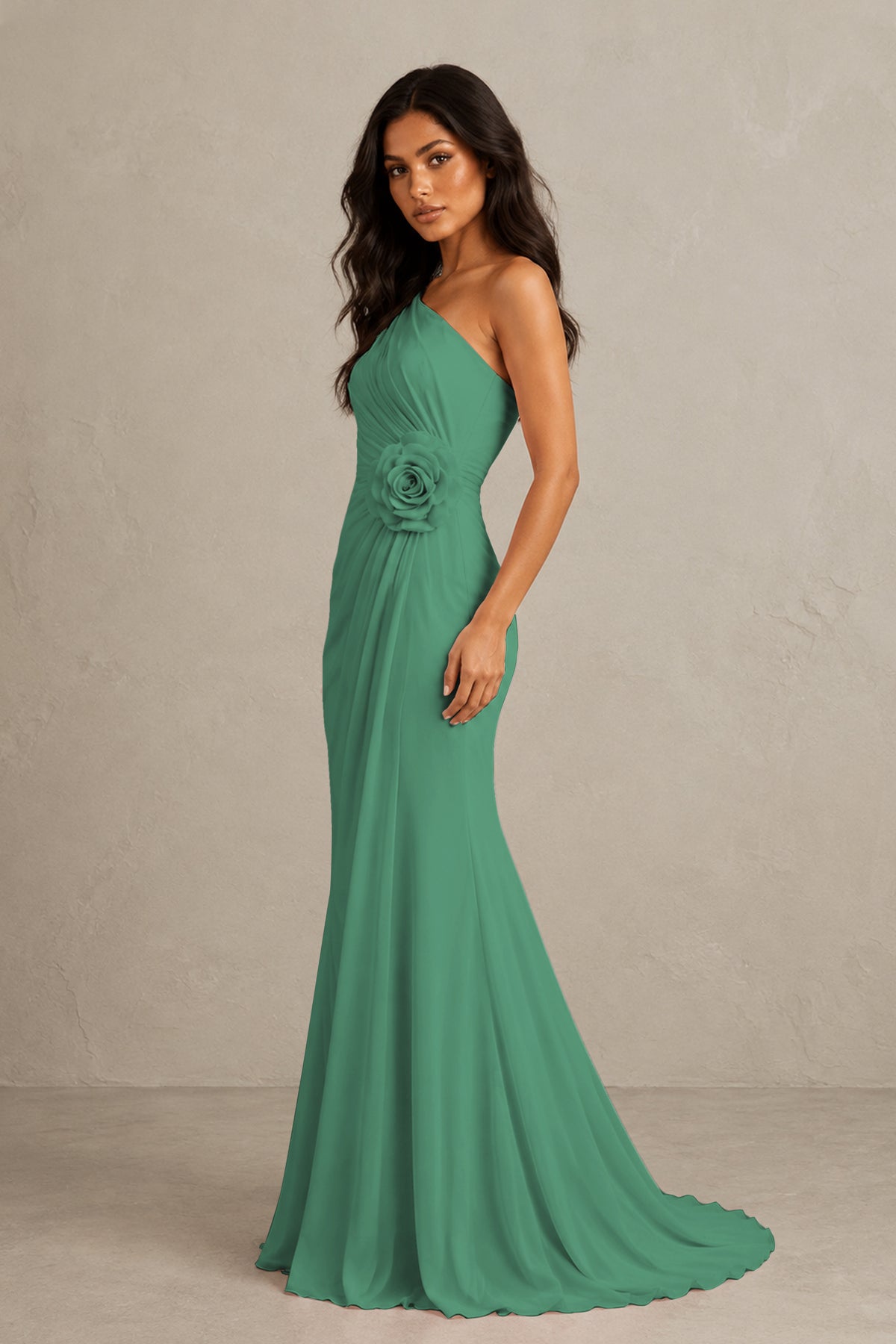 BOLODOO Eucalyptus One-Shoulder Floral Ruched Maxi Dress - Eucalyptus