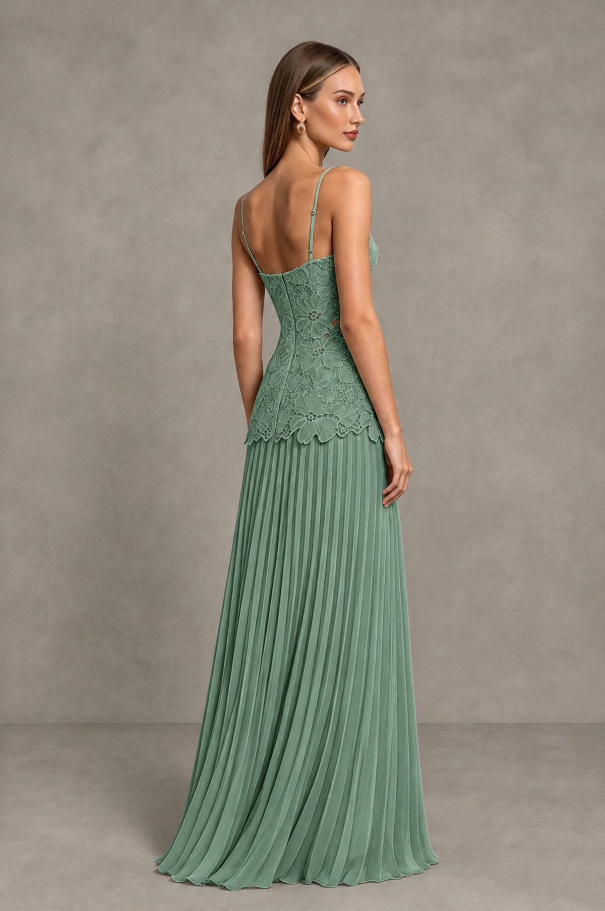 BOLODOO Eucalyptus Lace Bodice Pleated Wedding Guest Dress - Eucalyptus - Eucalyptus_4