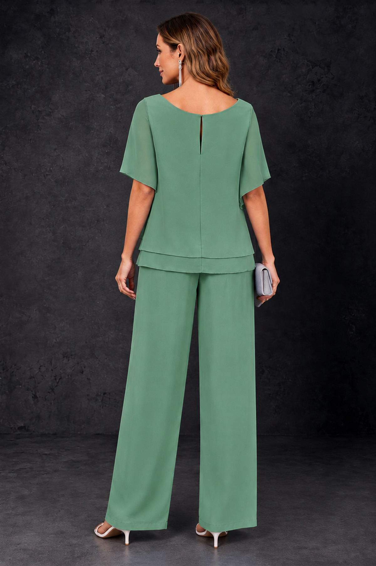 BOLODOO Eucalyptus Layered Chiffon-Look Mother of the Bride Pantsuit - Eucalyptus - Eucalyptus_4