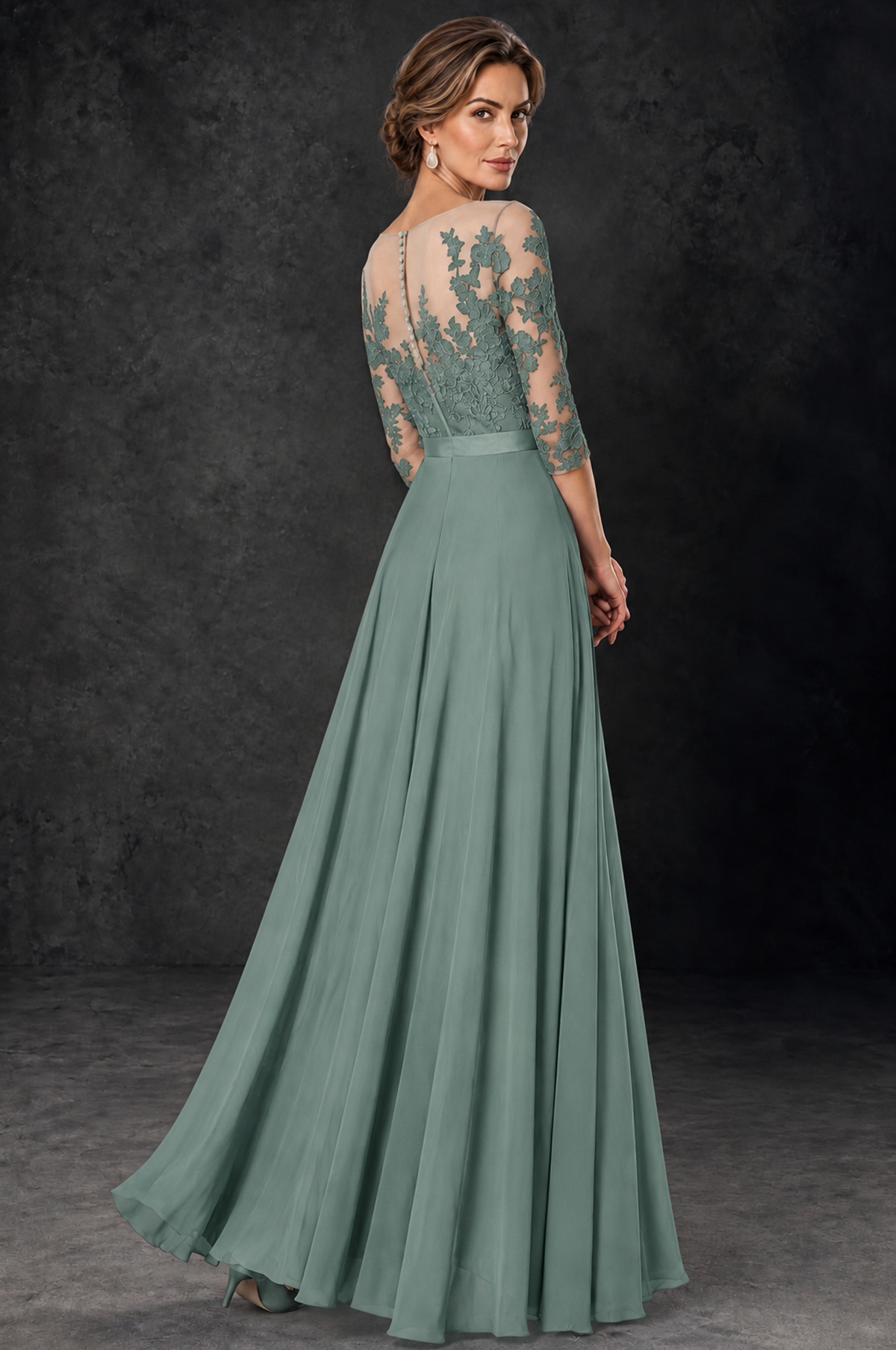 BOLODOO Eucalyptus Lace Wide-Leg Jumpsuit with Three-Quarter Sleeves - Eucalyptus - Eucalyptus_4