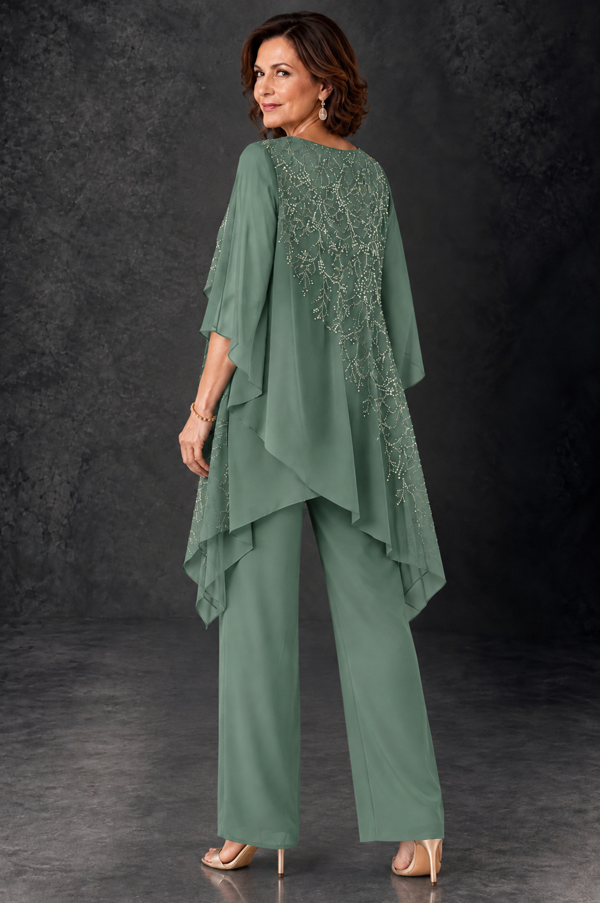 BOLODOO Eucalyptus Embellished Cape Pant Suit for Mother of the Bride - Eucalyptus - Eucalyptus_4