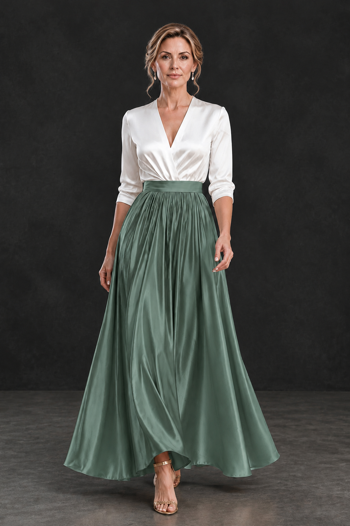 BOLODOO Eucalyptus and White V-Neck A-Line Mother of the Bride Dress - Eucalyptus - Eucalyptus_4