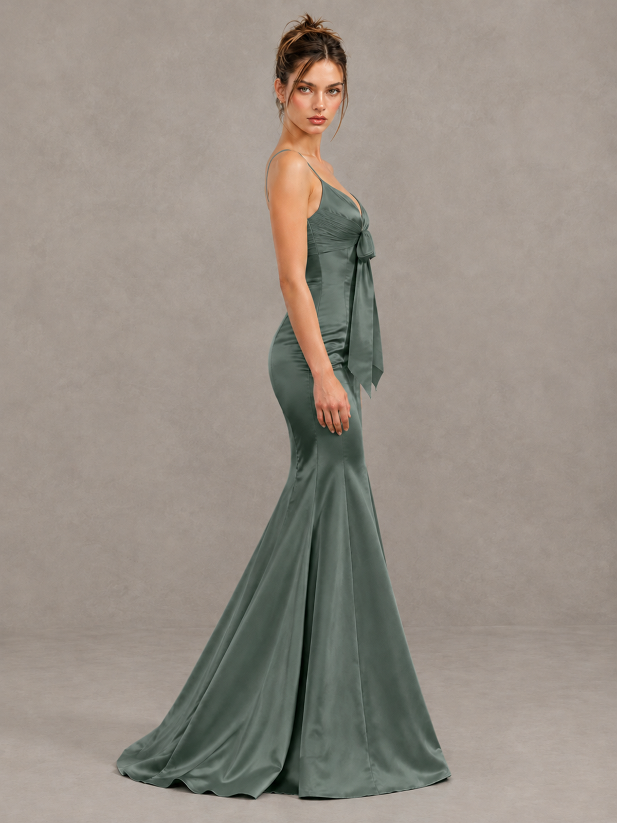 BOLODOO Eucalyptus Satin-Look Mermaid Prom Dress with Bow - Eucalyptus - Eucalyptus_4