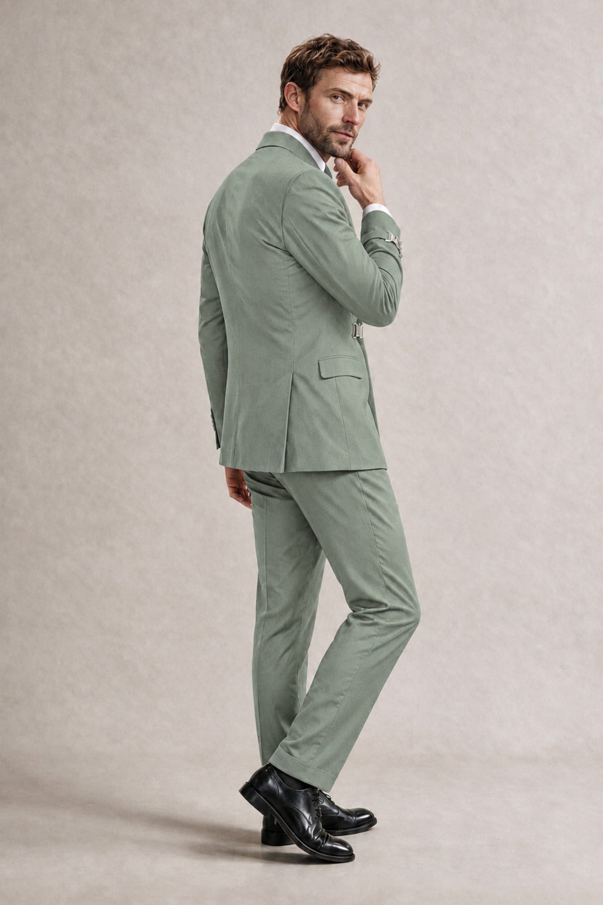 BOLODOO Men's Eucalyptus Double-Breasted 2-Piece Suit Set – Blazer & Tailored Trousers - Eucalyptus