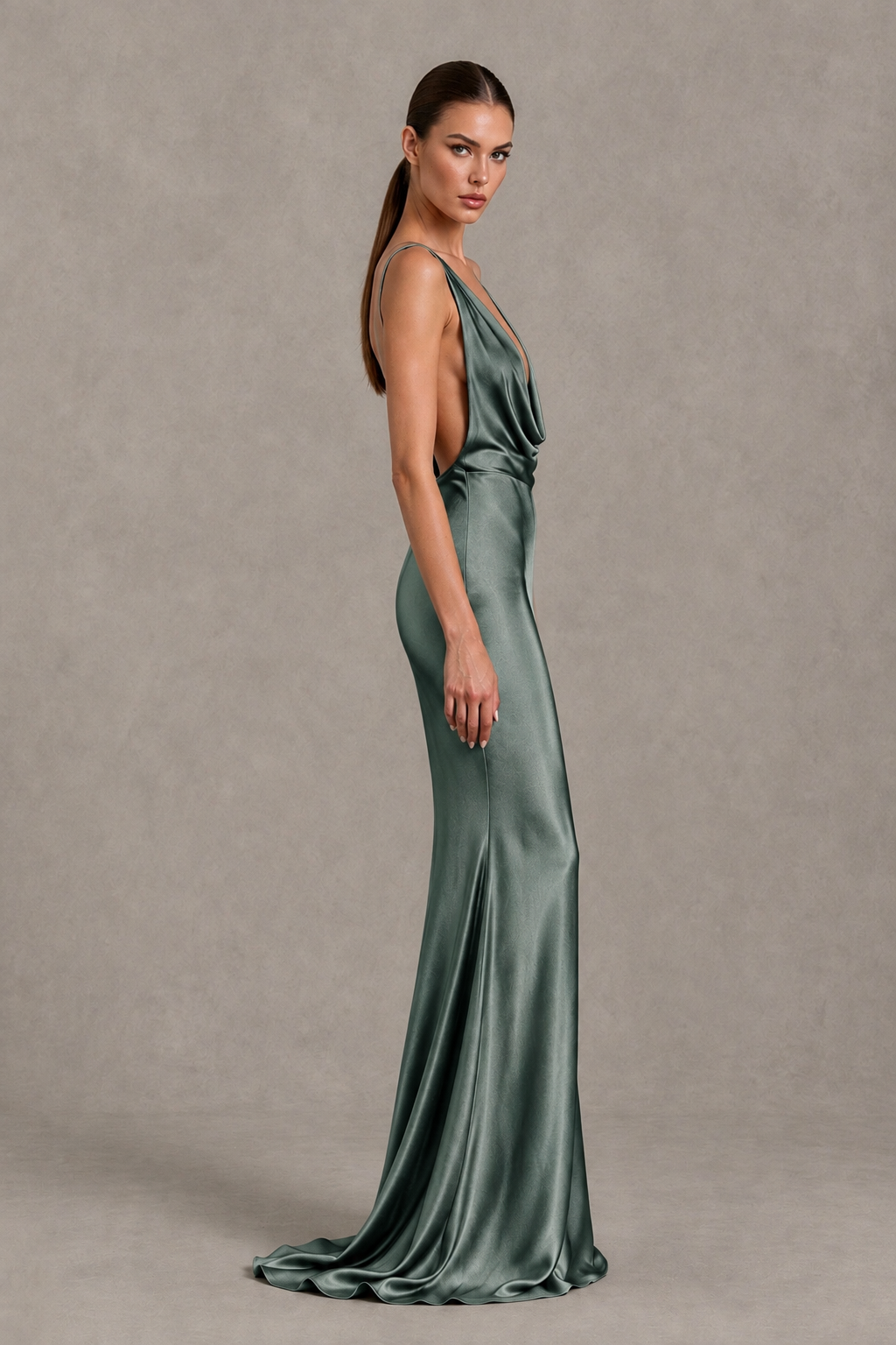 BOLODOO Eucalyptus Cowl Neck Backless Satin Mermaid Evening Dress - Eucalyptus - Eucalyptus_4