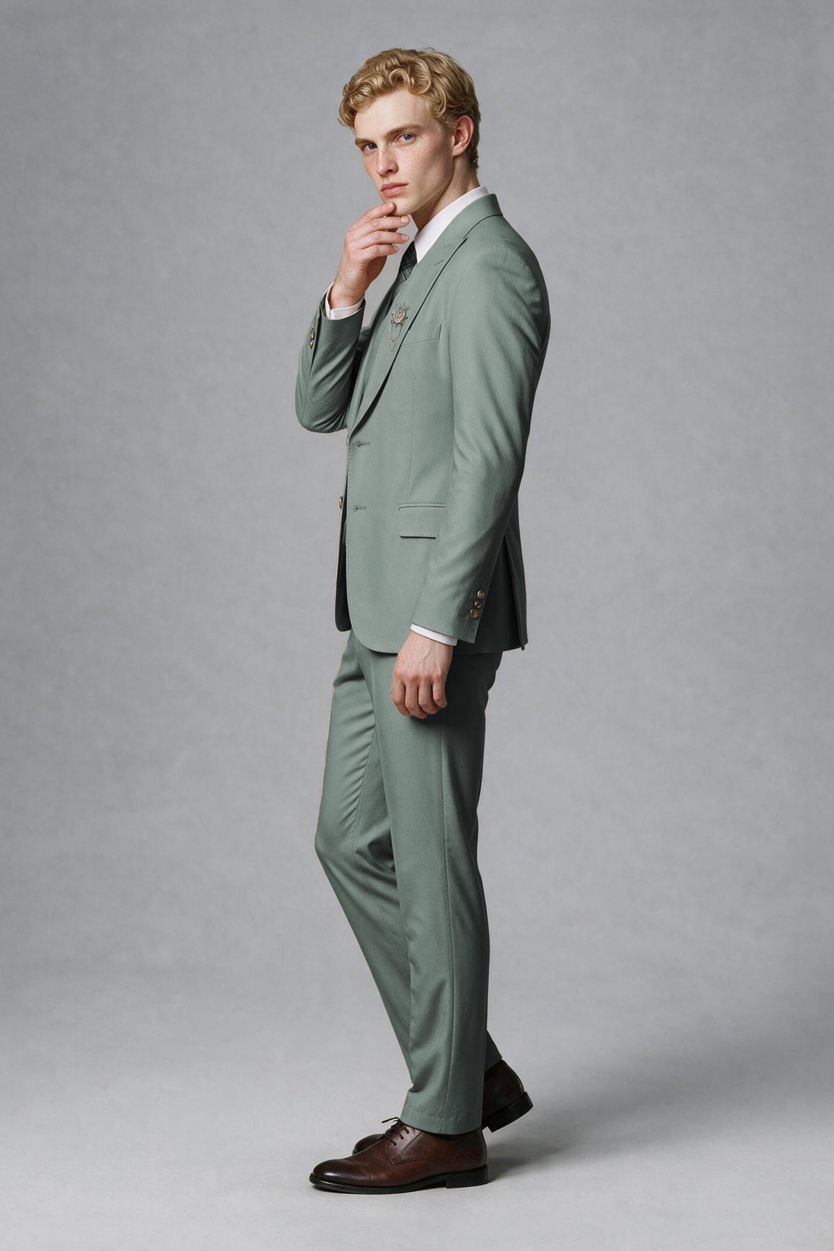 BOLODOO Men's Eucalyptus Two-Piece Wedding Suit – Jacket & Trousers - Eucalyptus