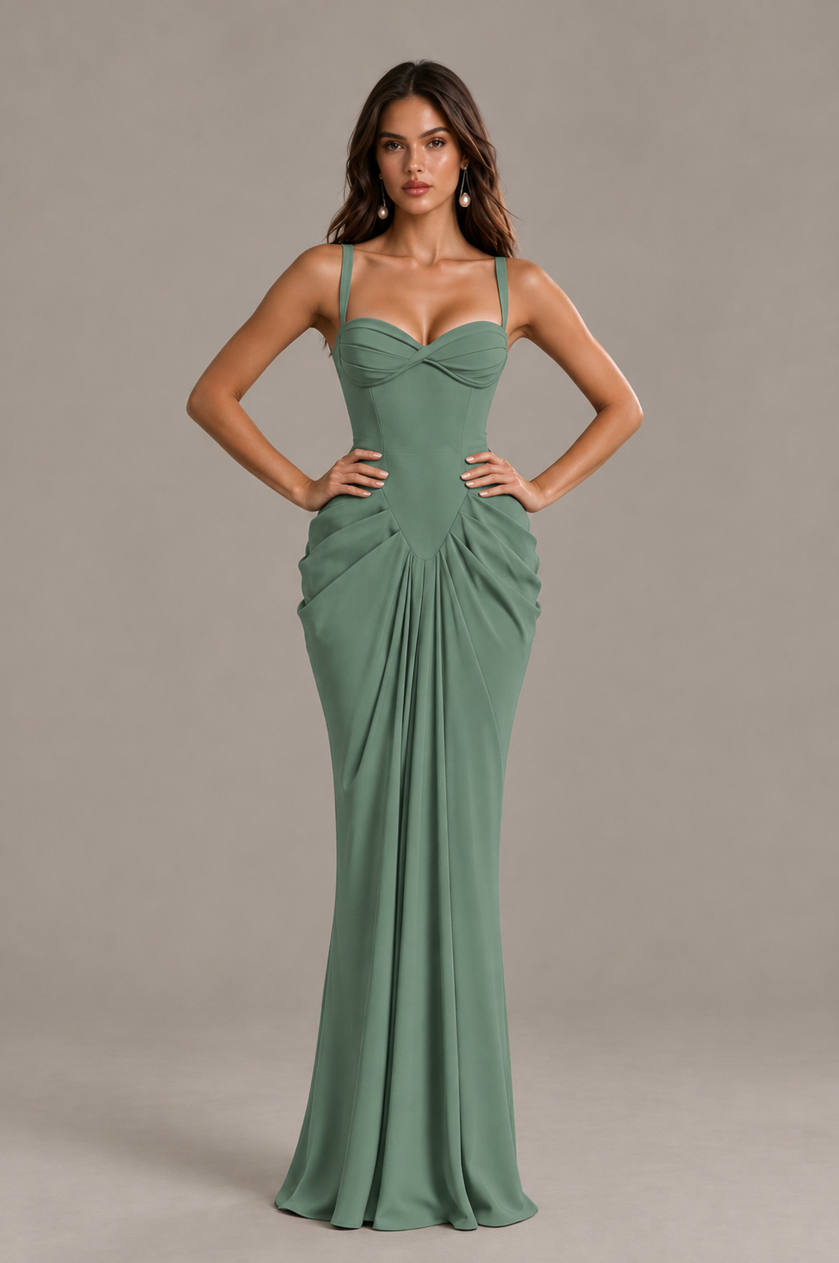 BOLODOO Eucalyptus Sweetheart Ruched Lace-Up Back Evening Gown - Eucalyptus - Eucalyptus_4