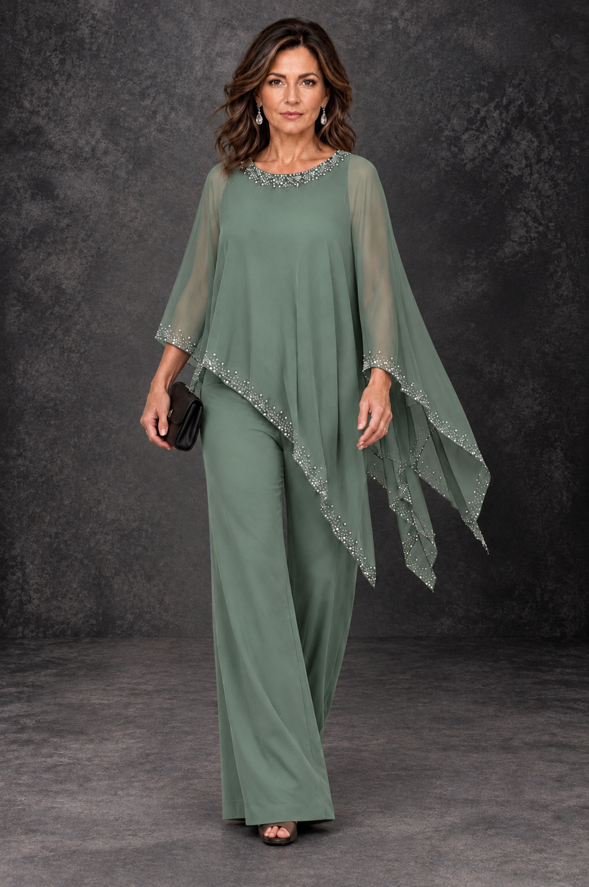 BOLODOO Eucalyptus Embellished Cape Mother of the Bride Pantsuit - Eucalyptus - Eucalyptus_4