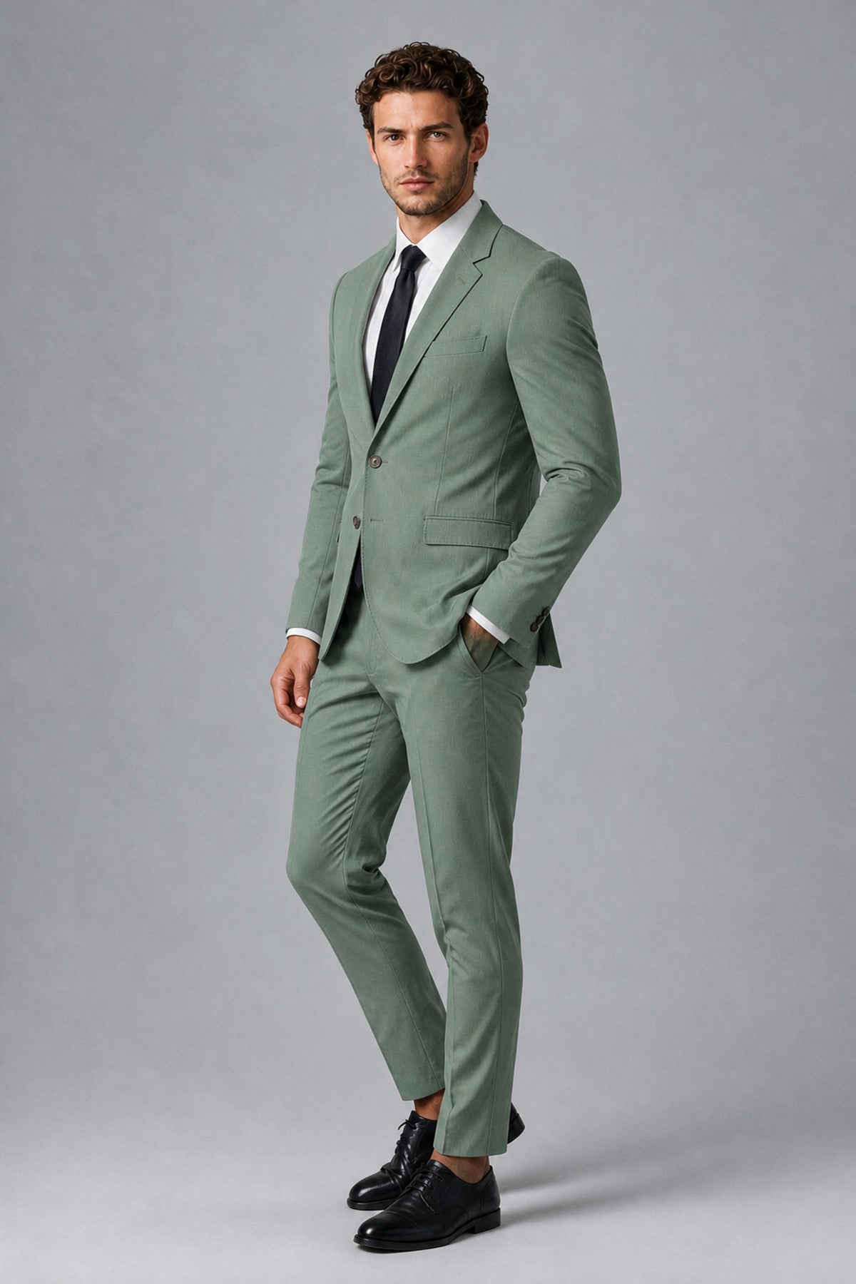 Bolodoo Men's Eucalyptus Two-Piece Suit with Notch-Lapel Jacket & Trousers - Eucalyptus - Eucalyptus_4