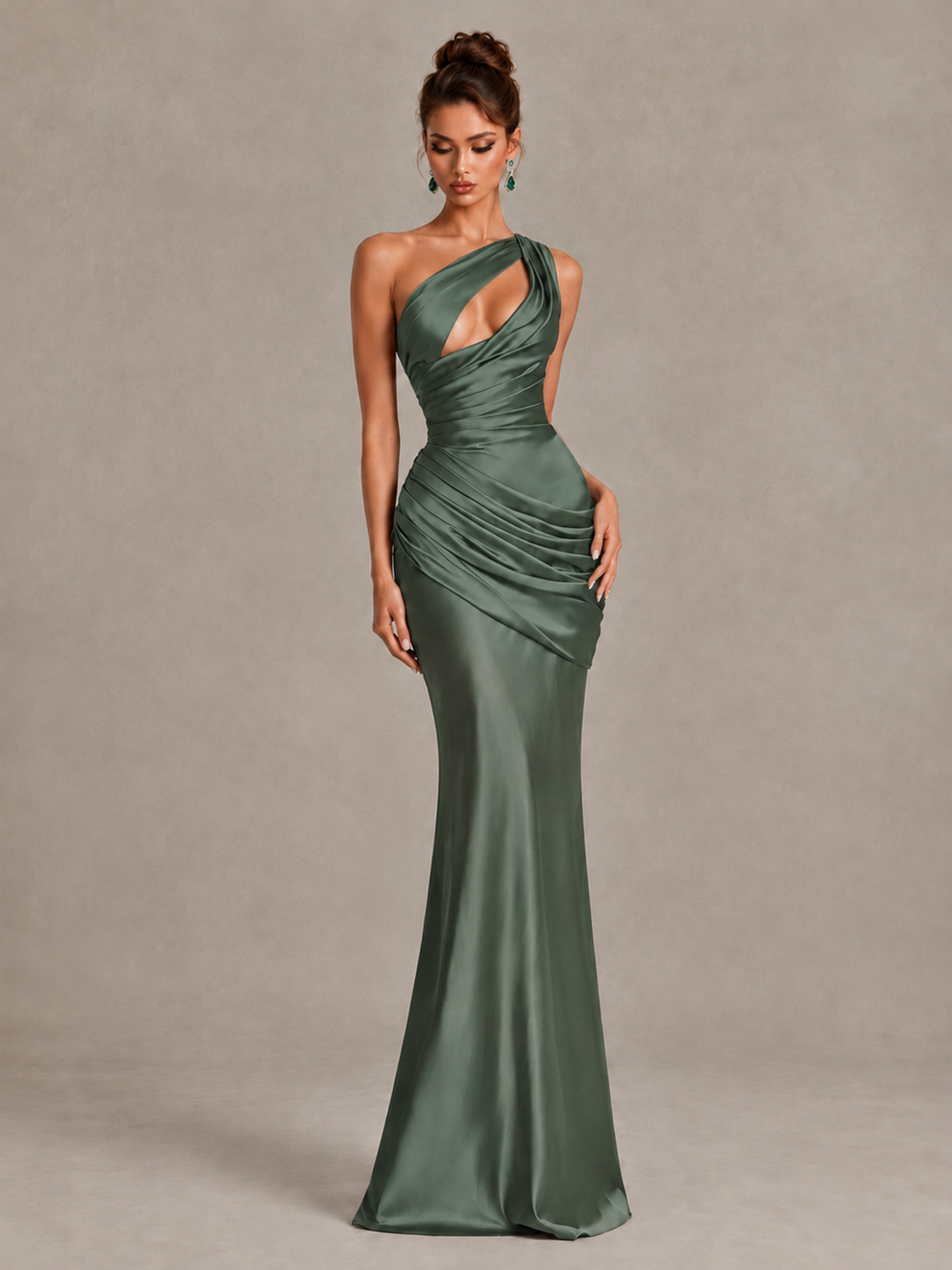 BOLODOO Eucalyptus One-Shoulder Cutout Satin Mermaid Prom Dress - Eucalyptus - Eucalyptus_4