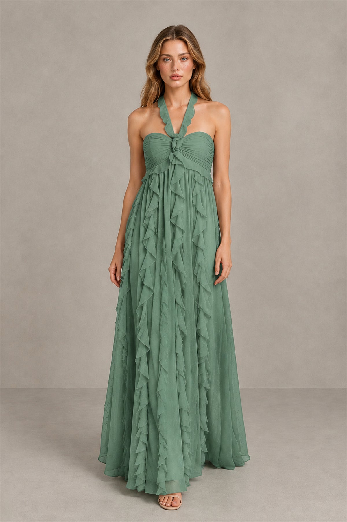 BOLODOO Eucalyptus Halter Ruffle A-Line Floor-Length Evening Dress - Eucalyptus - Eucalyptus_4
