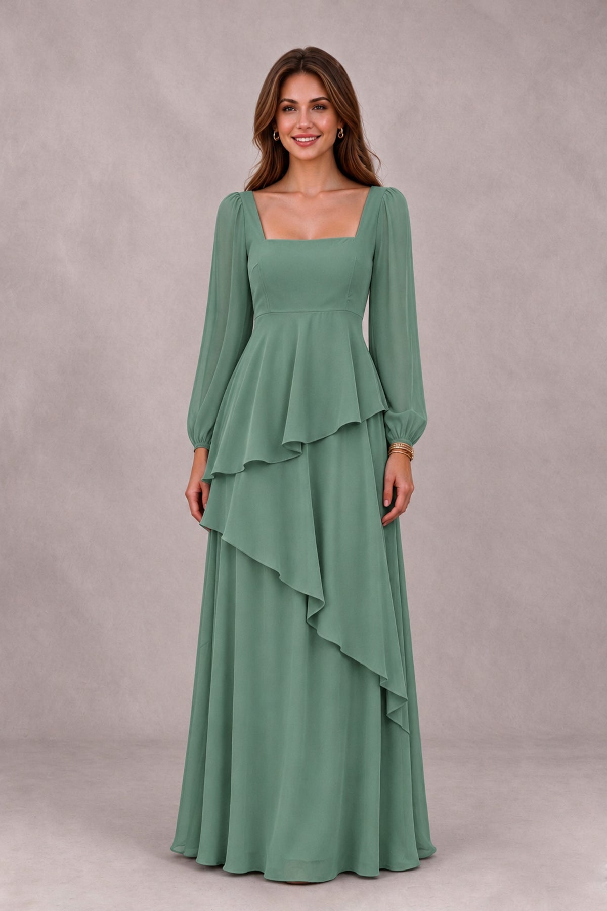 BOLODOO Eucalyptus Long Sleeve Ruffle Bridesmaid Dresses - Eucalyptus - Eucalyptus_4