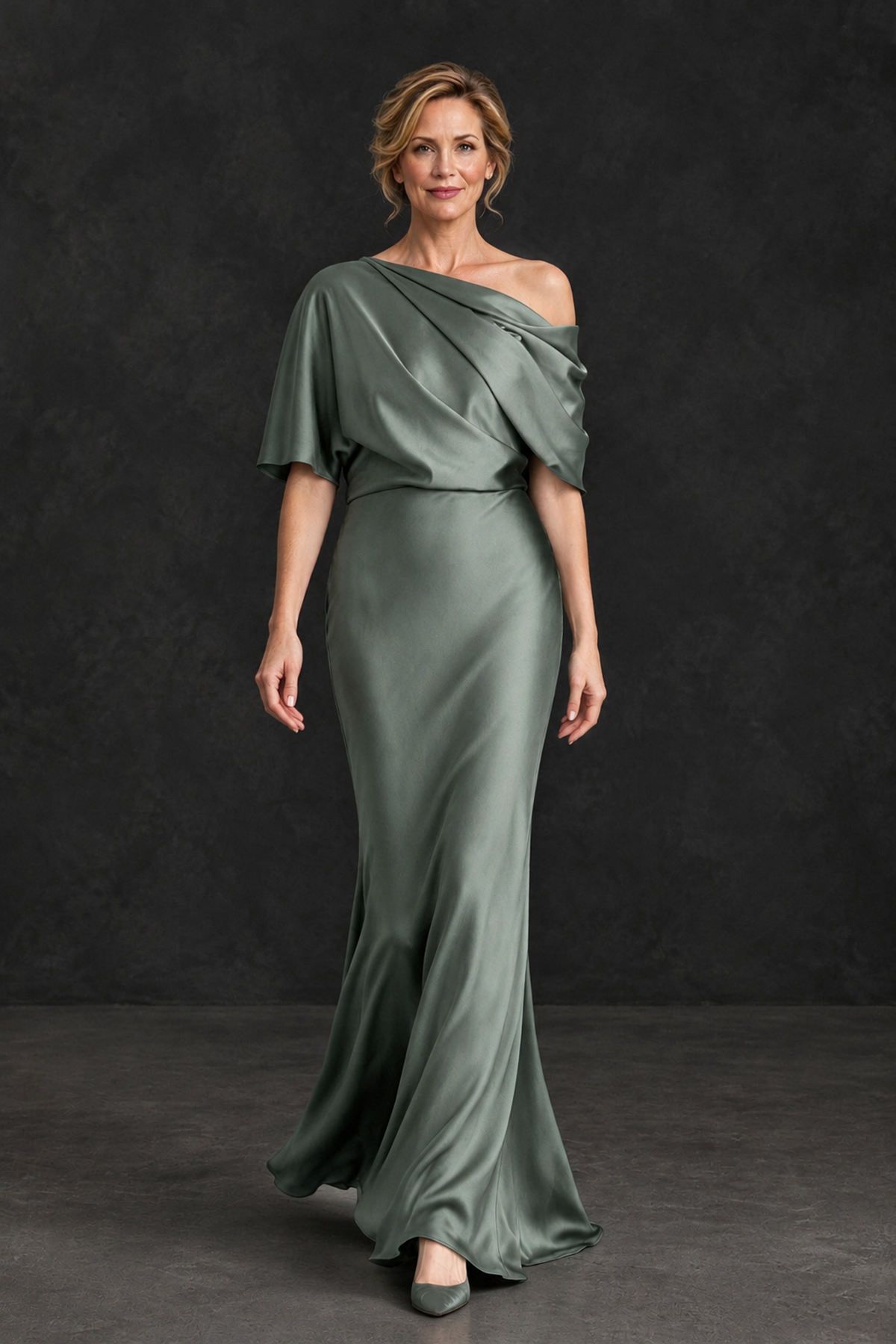 BOLODOO Eucalyptus Satin Asymmetric Mother of the Bride Dress - Eucalyptus - Eucalyptus_4