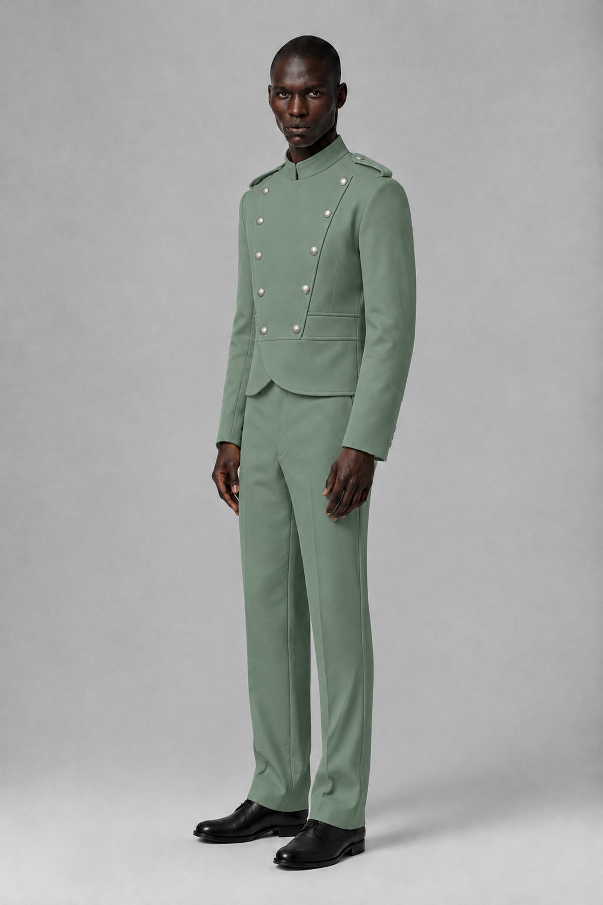 Bolodoo Men's Eucalyptus Military-Inspired Two-Piece Suit with Stand Collar - Eucalyptus - Eucalyptus_4