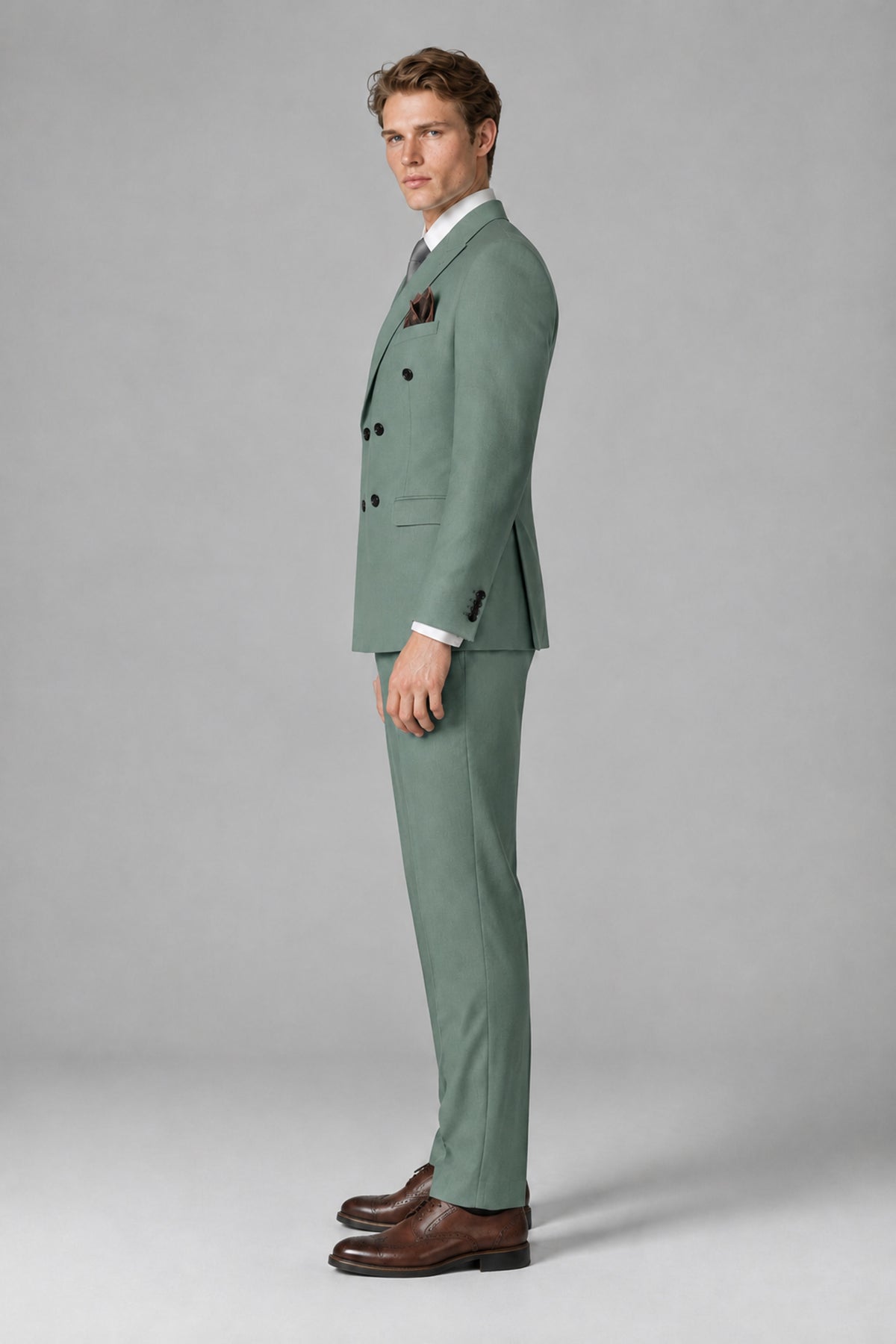 Bolodoo Men's Eucalyptus Double-Breasted Two-Piece Suit with Peak Lapels - Eucalyptus - Eucalyptus_4