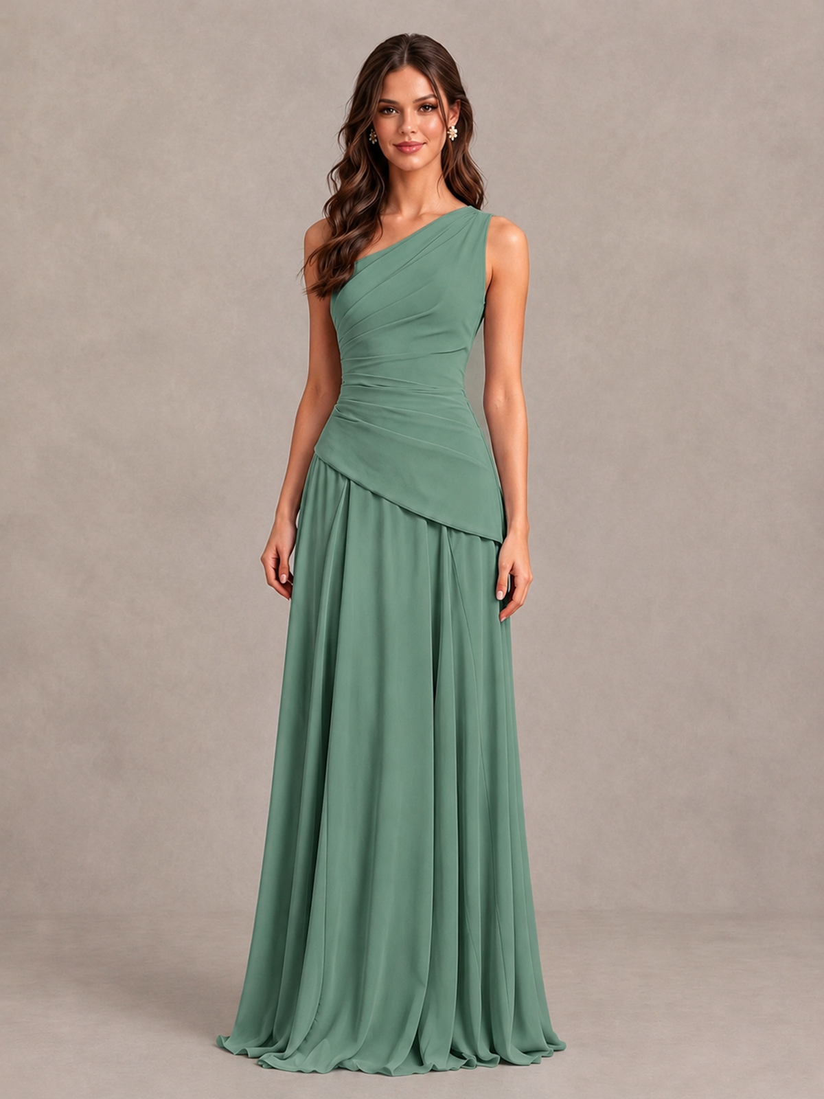 BOLODOO Eucalyptus One-Shoulder Lace-Up Back Bridesmaid Dress - Eucalyptus - Eucalyptus_4