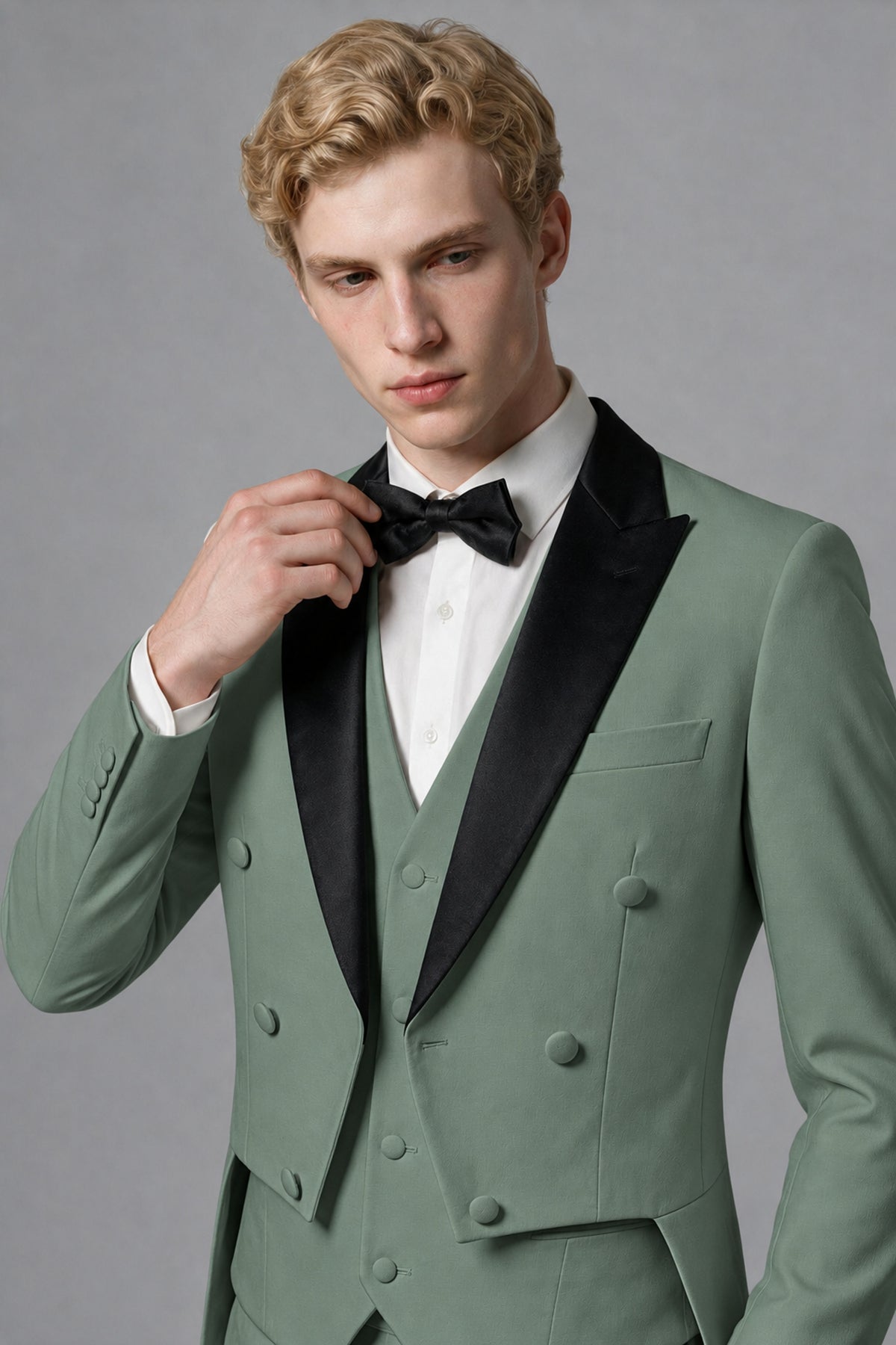 Bolodoo Men's Eucalyptus 3-Piece Tailcoat Tuxedo Suit with Vest & Trousers - Eucalyptus - Eucalyptus_4