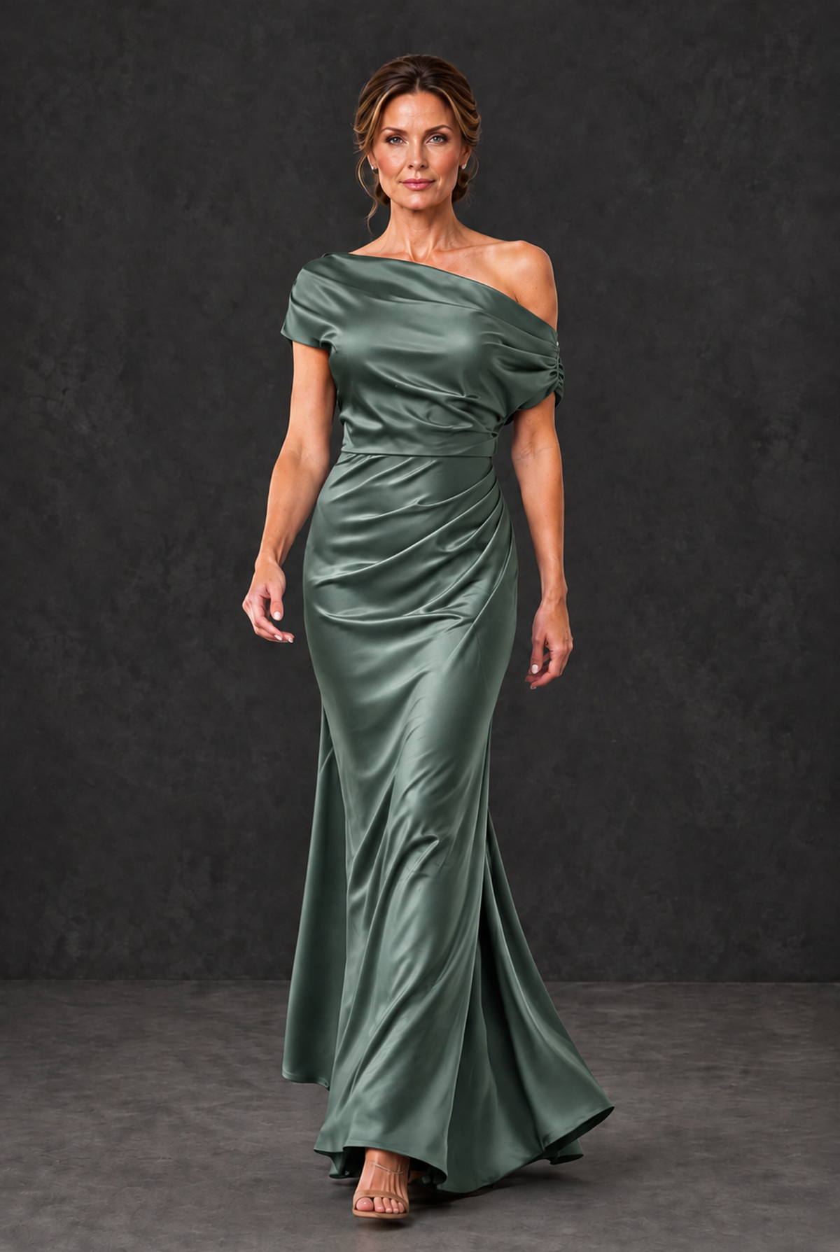 BOLODOO Eucalyptus Asymmetric Ruched Mother of the Bride Dress - Eucalyptus - Eucalyptus_4