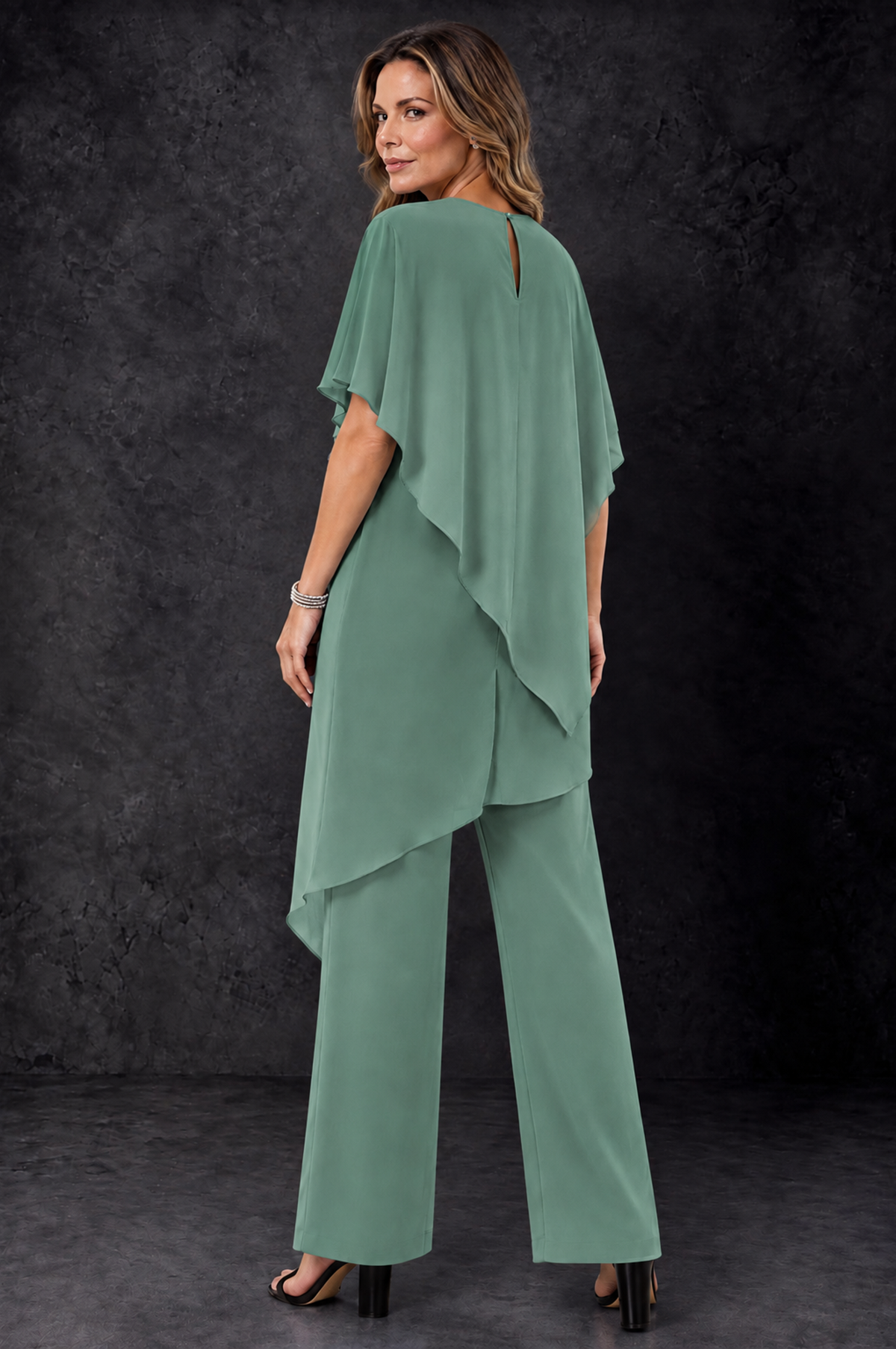 BOLODOO Eucalyptus Chiffon Two Piece Mother of the Bride Pant Suit - Eucalyptus - Eucalyptus_4