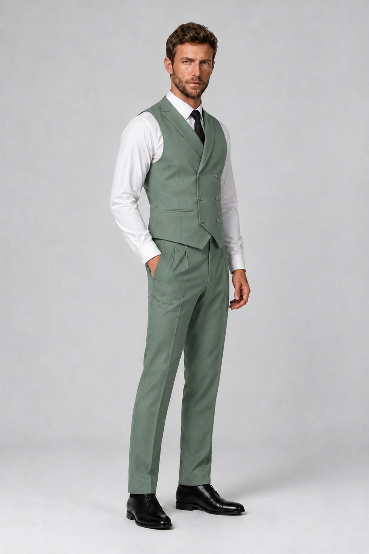Bolodoo Men's Eucalyptus Double-Breasted Vest and Pants 2-Piece Suit - Eucalyptus - Eucalyptus_4