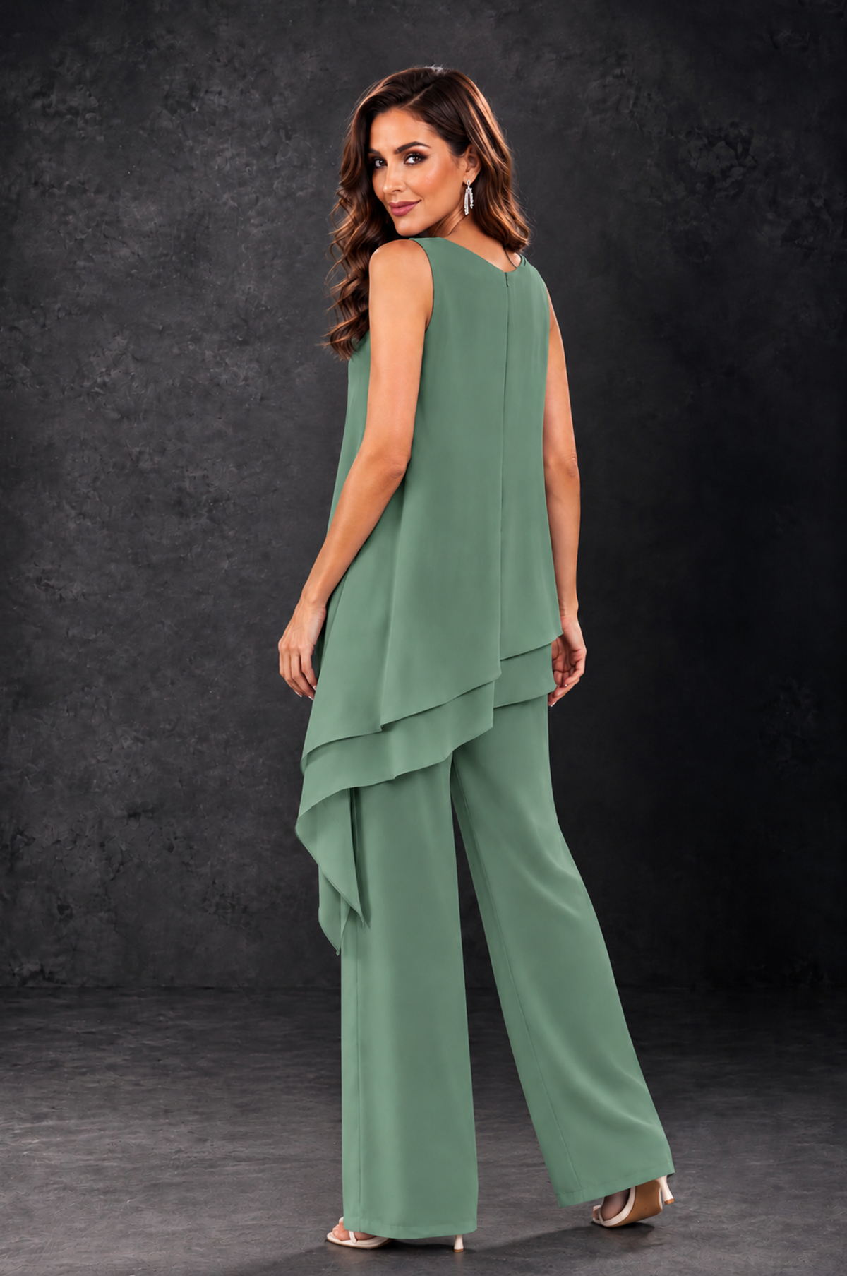 BOLODOO Eucalyptus Layered Mother of the Bride Pantsuit with Jacket - Eucalyptus - Eucalyptus_4