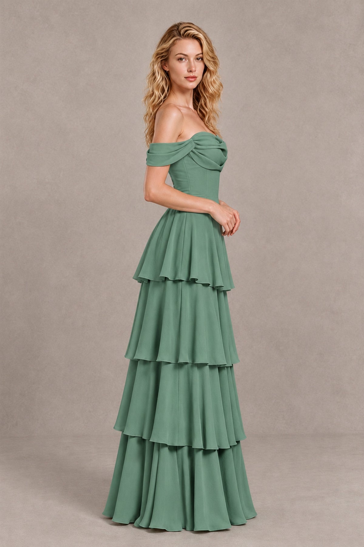 BOLODOO Eucalyptus Off-the-Shoulder Tiered A-Line Evening Bridesmaid Dress - Eucalyptus - Eucalyptus_4