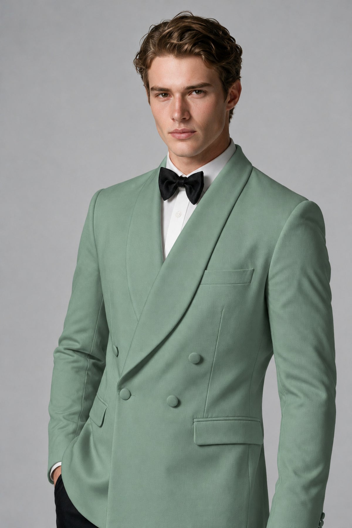 BOLODOO Men's Eucalyptus Double-Breasted Tuxedo Blazer – Shawl Lapel Formal Suit Jacket - Eucalyptus - Eucalyptus_4
