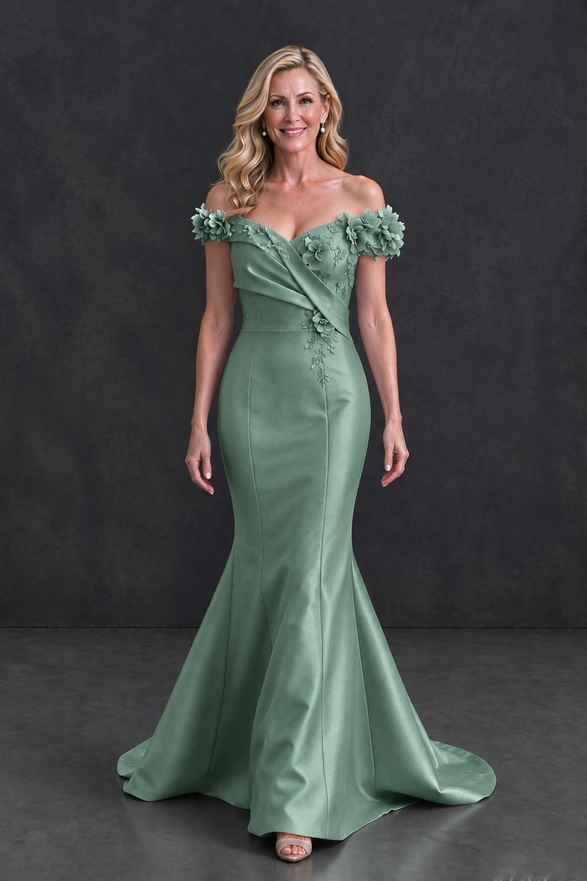 BOLODOO Eucalyptus Off-Shoulder Floral Mermaid Mother of the Bride Dress - Eucalyptus - Eucalyptus_4