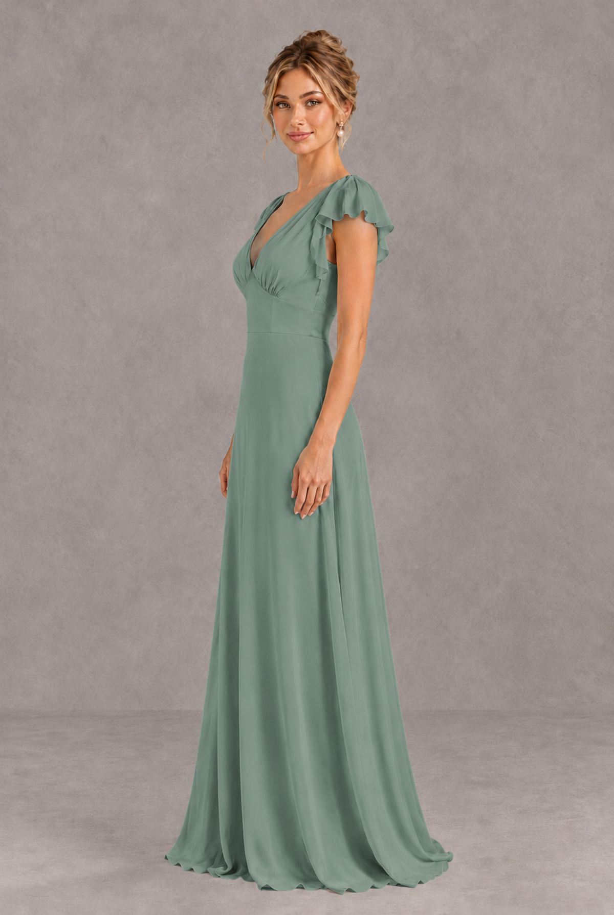 BOLODOO Eucalyptus V-Neck Flutter Sleeve A-Line Bridesmaid Dress - Eucalyptus - Eucalyptus_4