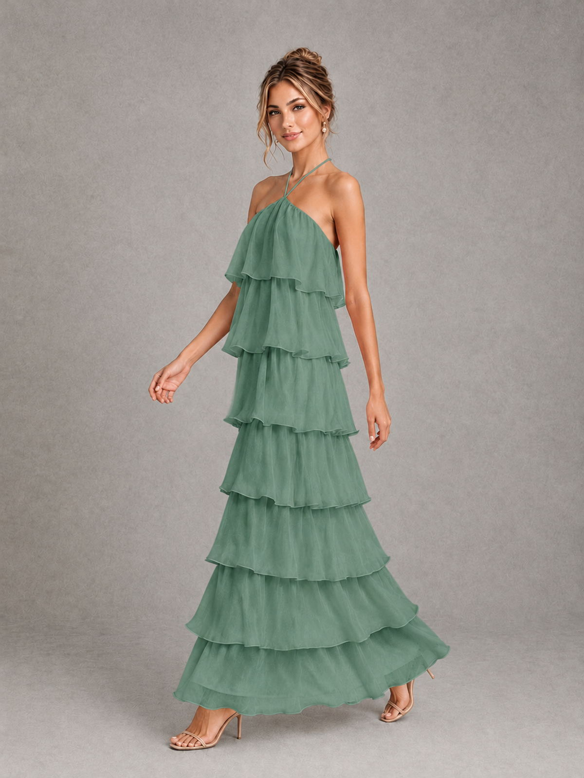BOLODOO Eucalyptus Halter Tiered Ruffle Maxi Bridesmaid Dress - Eucalyptus - Eucalyptus_4