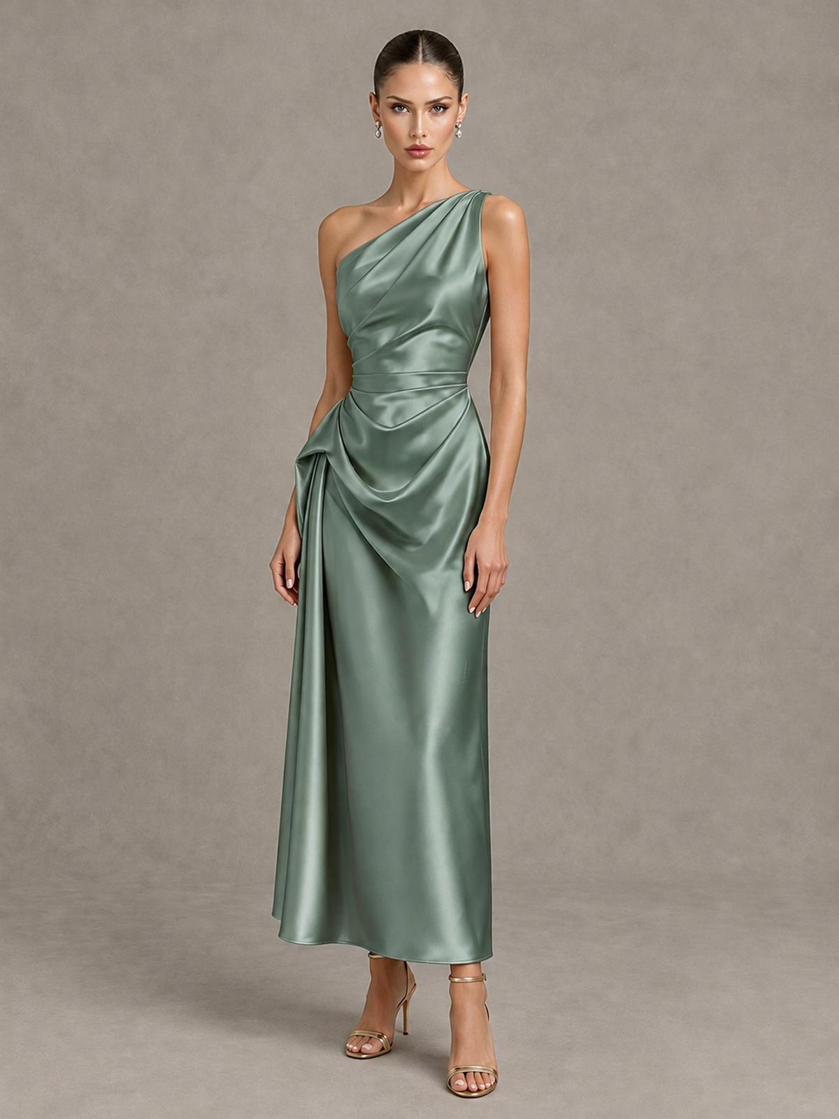 BOLODOO Eucalyptus One Shoulder Satin Cocktail Dress with Draped A-Line Skirt - Eucalyptus - Eucalyptus_4