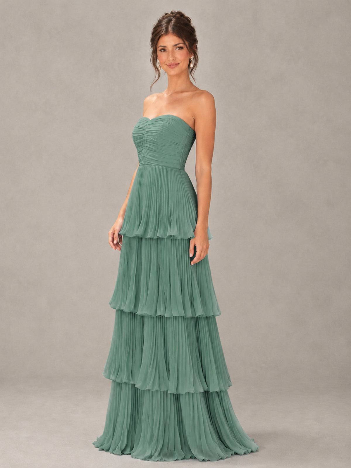 BOLODOO Eucalyptus Strapless Tiered Pleated Bridesmaid Dress - Eucalyptus - Eucalyptus_4
