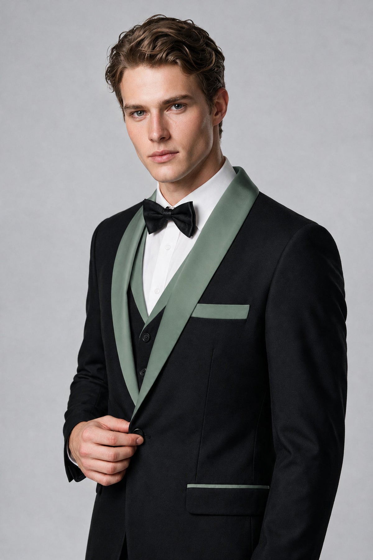 Bolodoo Men's Eucalyptus 3-Piece Shawl Lapel Tuxedo Suit - Eucalyptus - Eucalyptus_4