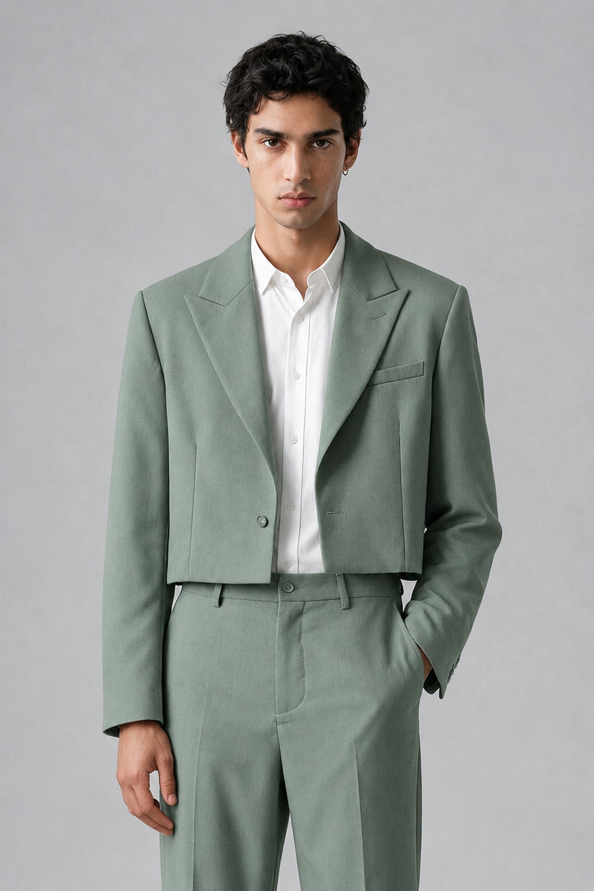 Bolodoo Men's Eucalyptus Cropped Blazer & Wide-Leg Trousers 2-Piece Suit - Eucalyptus - Eucalyptus (1)